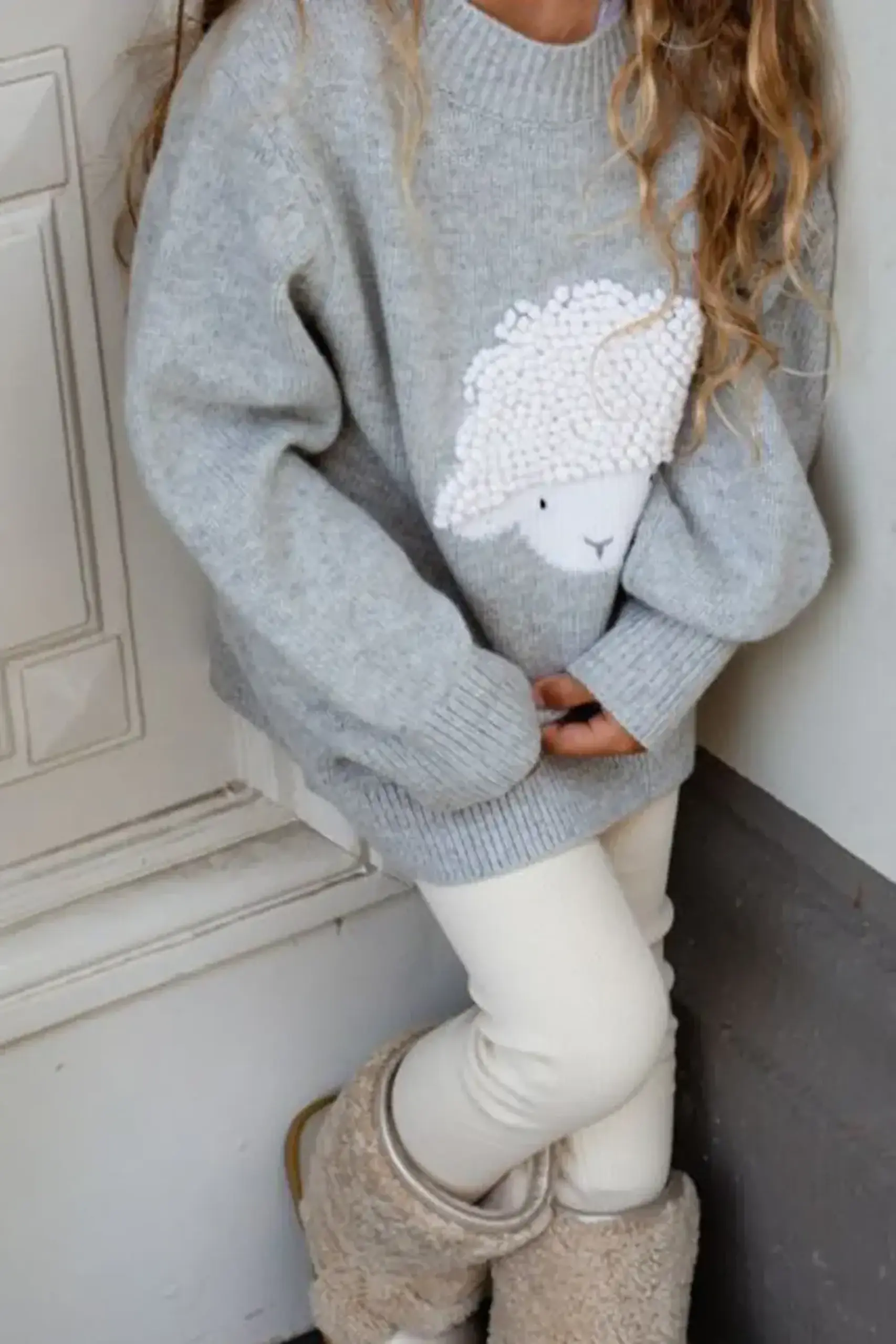 Pulover din lână merino Denn Mielușel, Soft Grey Melange — Donsje - 7-8 Y