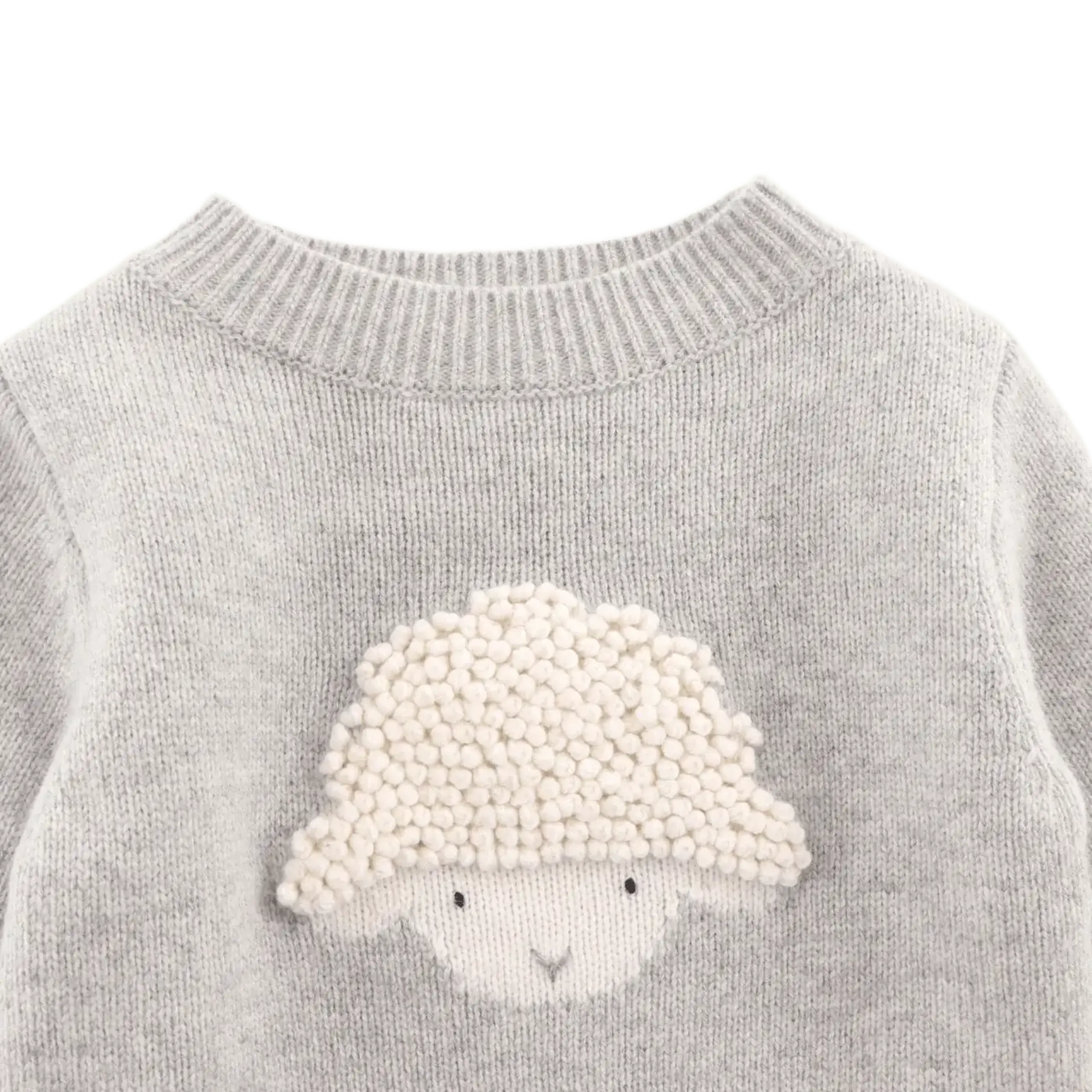 Pulover din lână merino Denn Mielușel, Soft Grey Melange — Donsje - 7-8 Y
