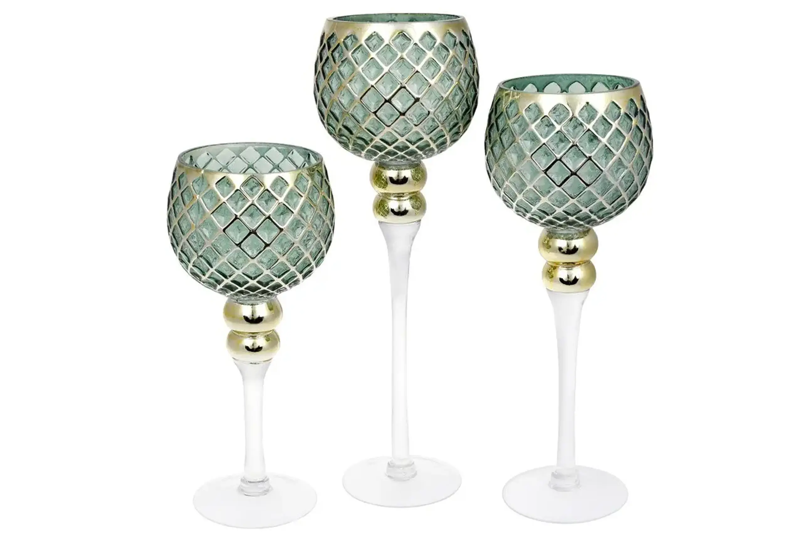Set din 3 suporturi pentru lumânări din sticlă, Green&Golden