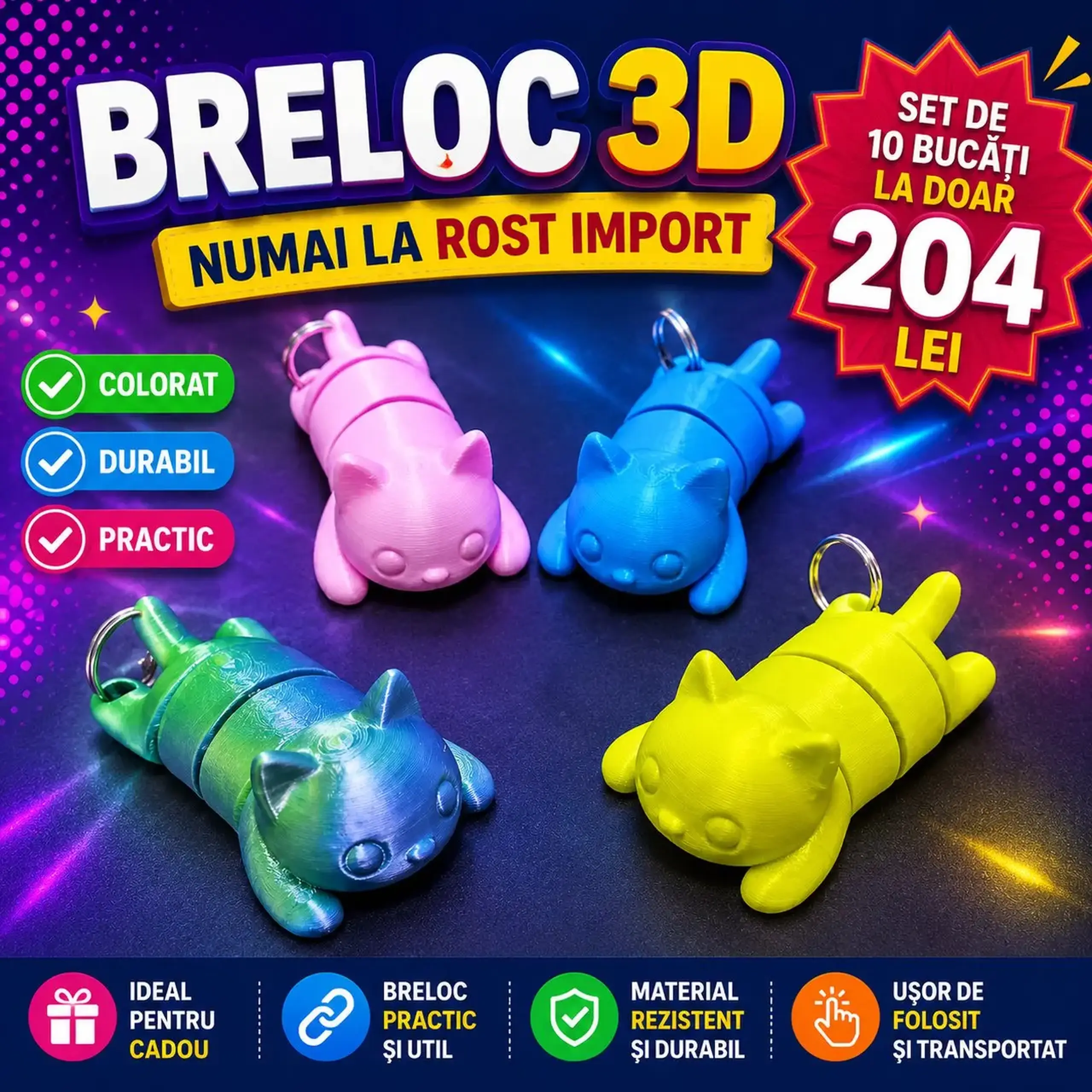 Set suvenir breloc pisica Flexi 10 buc