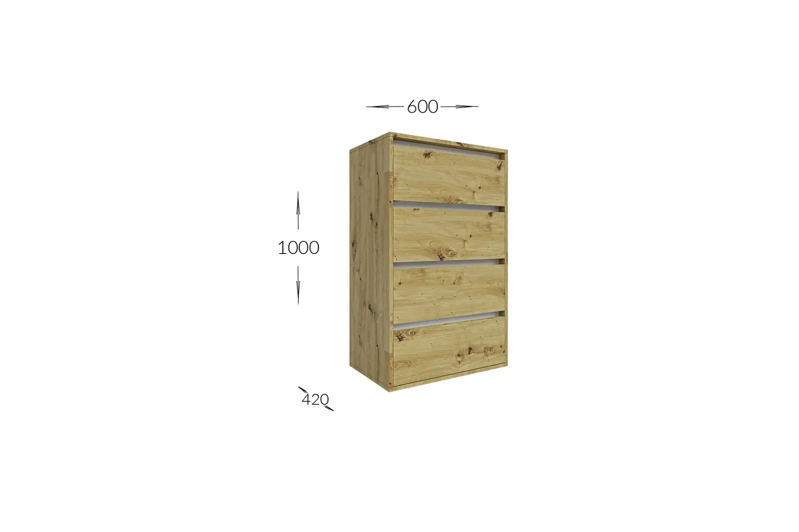 Comoda 4home Ideea K, 60x100x42 cm, 4 sertare, Stejar Kraft Gri/Satin