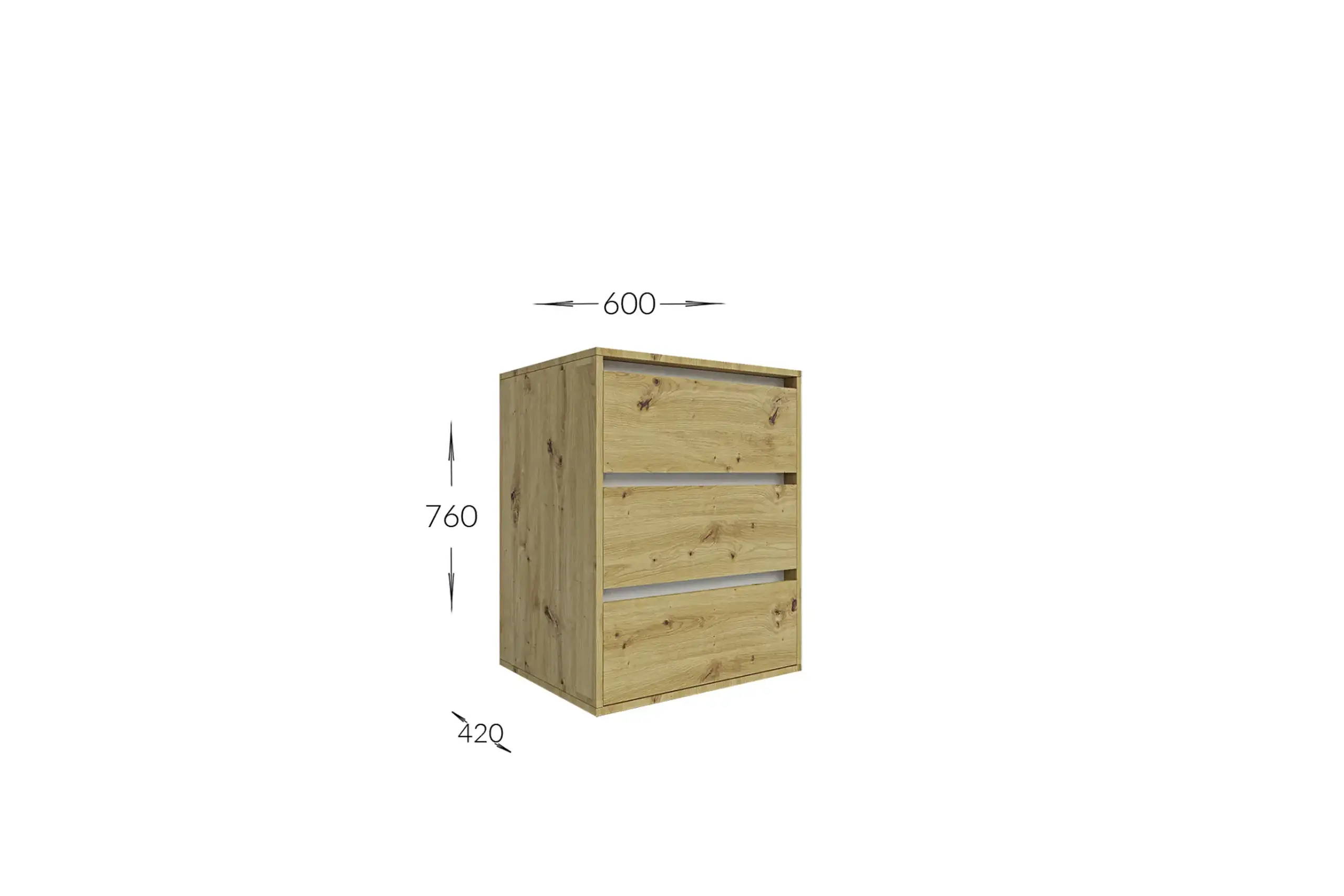 Comoda 4home Ideea K, 76x60x42 cm, 3 sertare, Stejar Kraft Gri/Satin