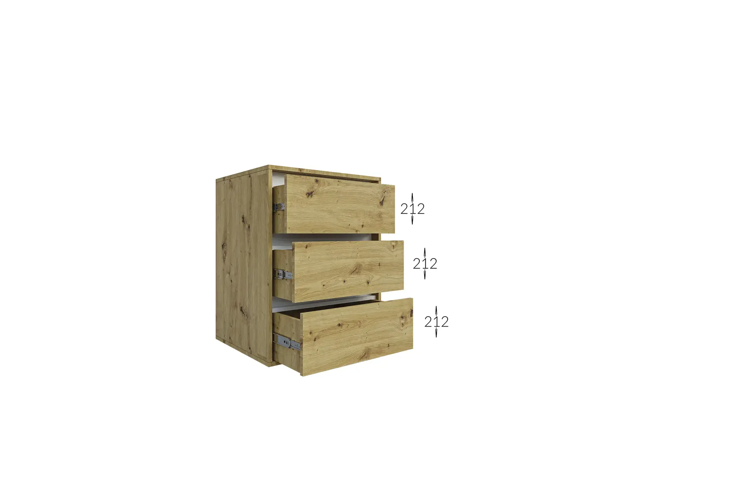 Comoda 4home Ideea K, 76x60x42 cm, 3 sertare, Satin/Stejar Kraft Auriu