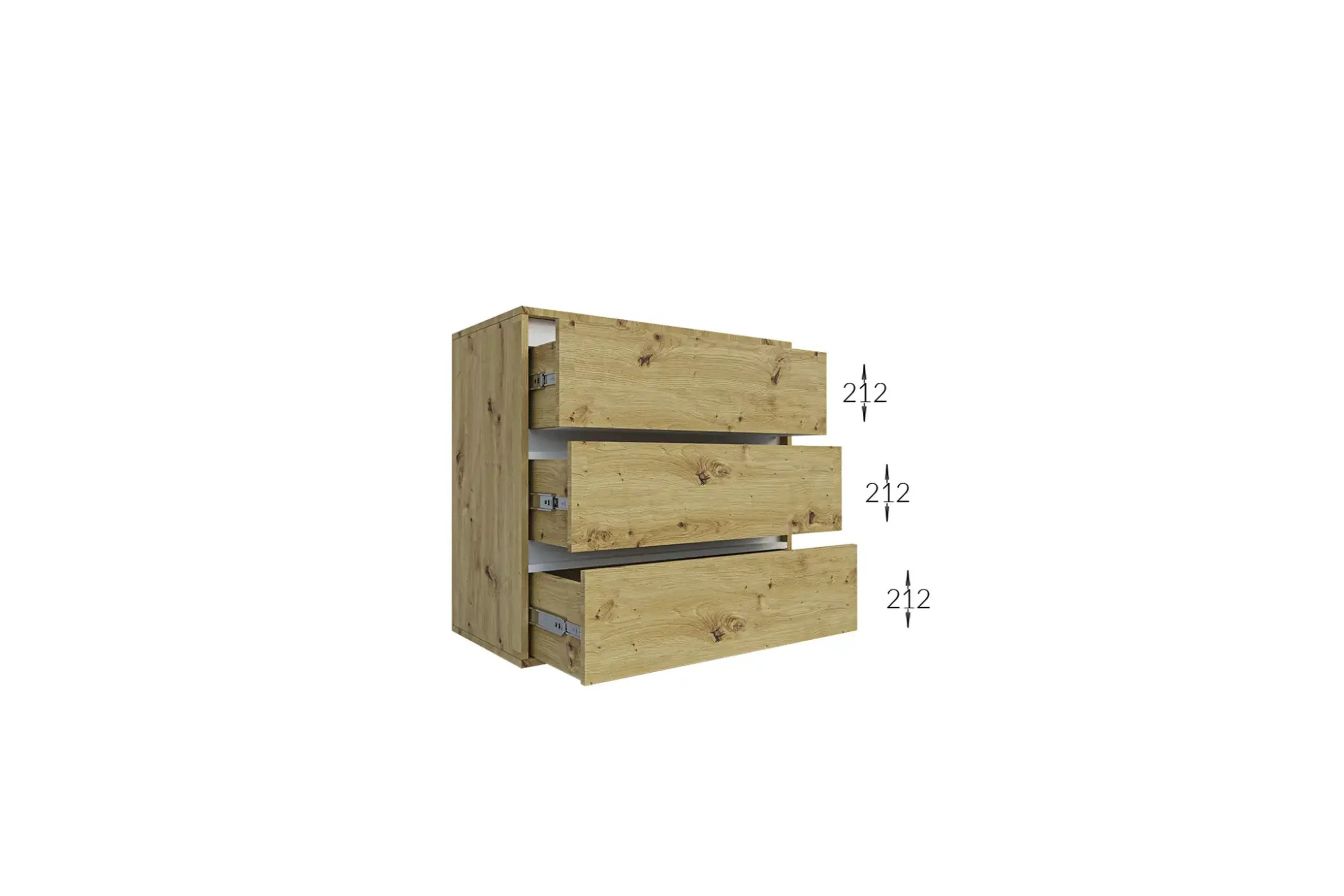 Comoda 4home Ideea K, 76x80x42 cm, 3 sertare, Satin/Stejar Kraft Auriu