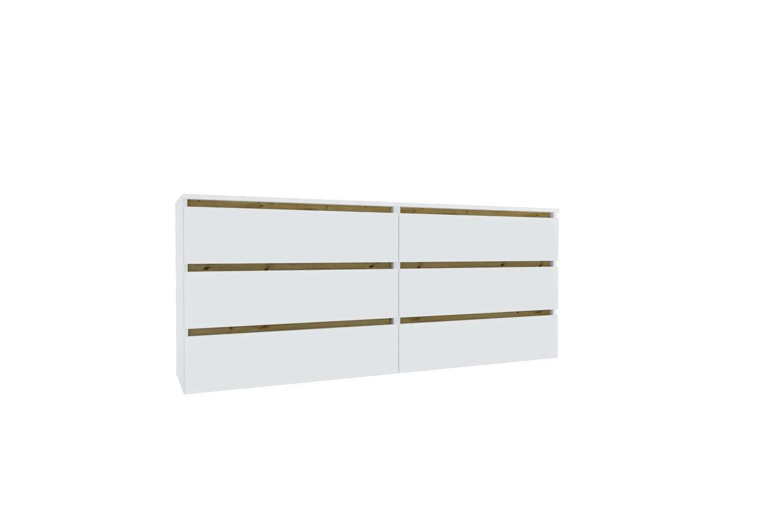 Comoda 4home Ideea K, 76x180x42 cm, 6 sertare, Nimfea Alba/Stejar Artizanal