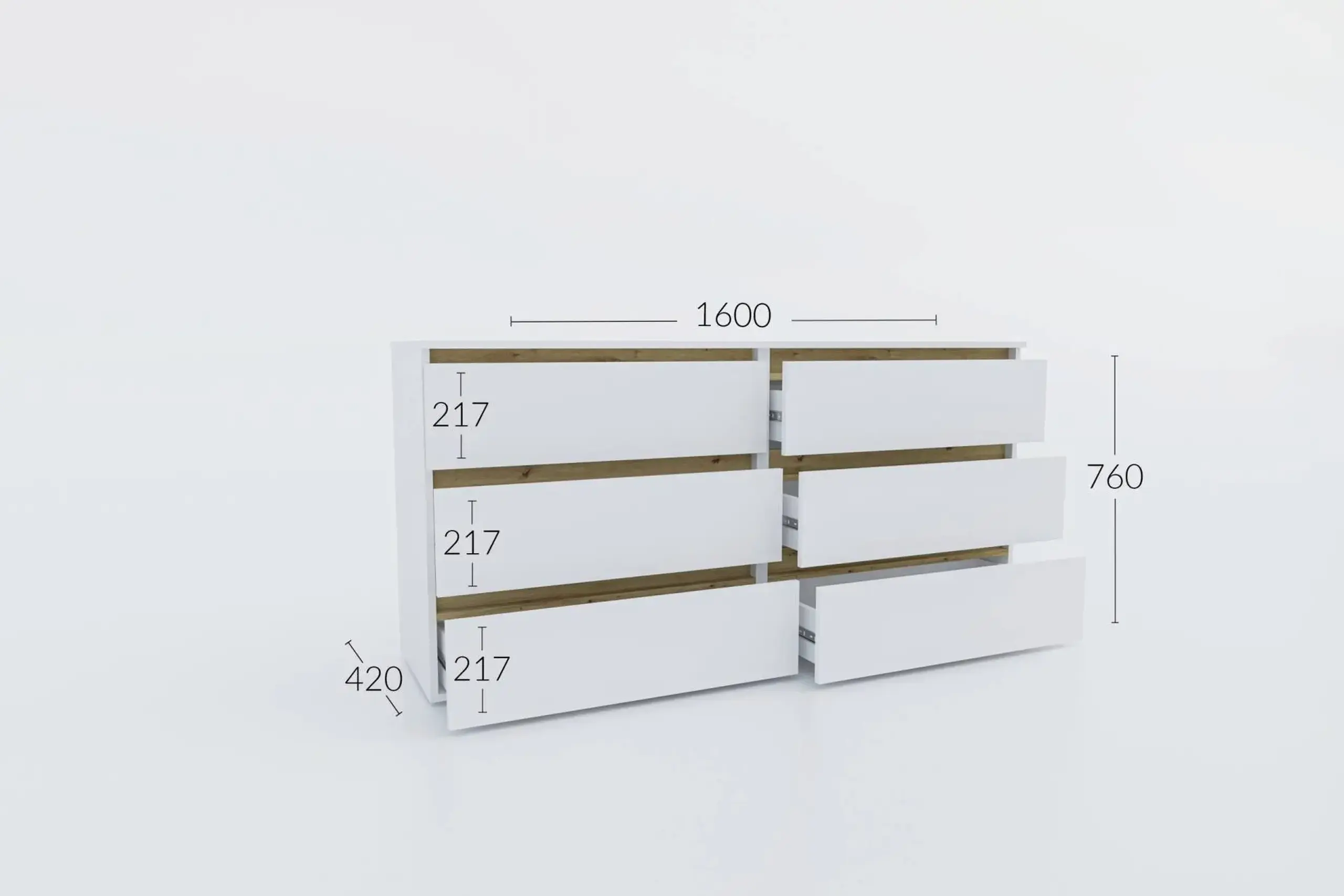 Comoda 4home Ideea K, 76x160x42 cm, 6 sertare, Stejar Artizanal/Nimfea Alba