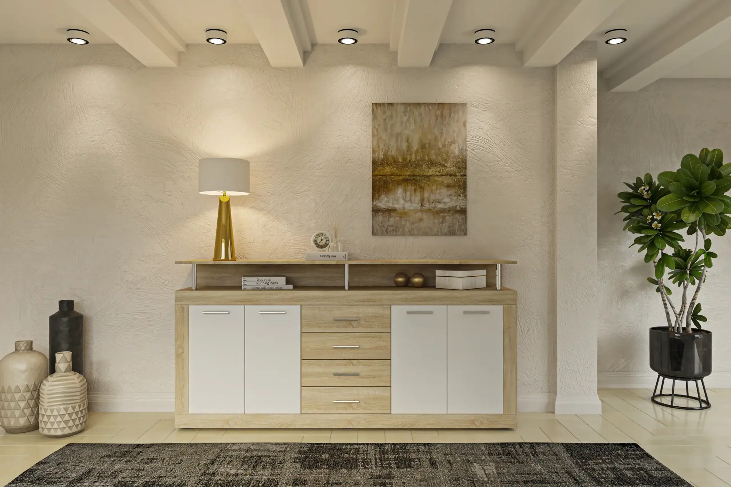 Comoda 4home Praga, 195x97x37 cm, Stejar Sonoma/Nimfea Alba