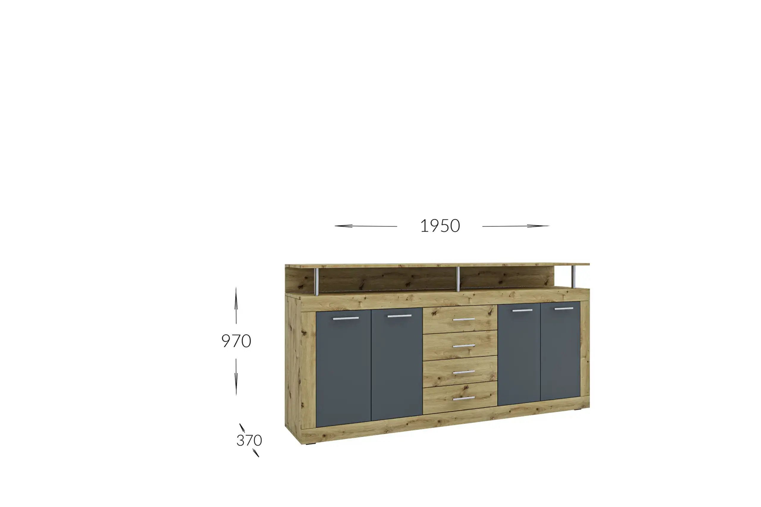 Comoda 4home Praga, 195x97x37 cm, Gri Grafit/Satin