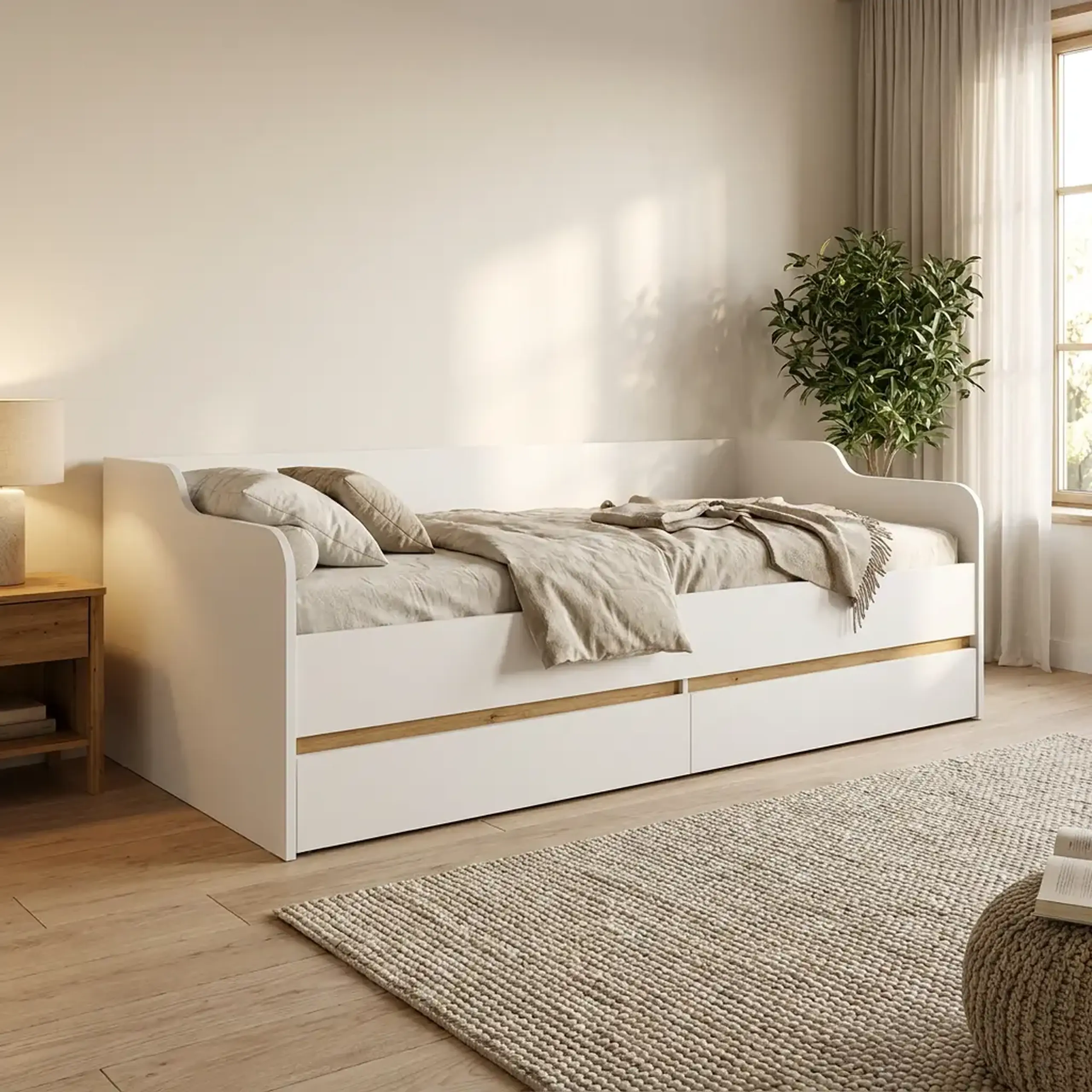 Pat 4home Ideea 200x90 cm, Nimfea Alba/Stejar Artizanal