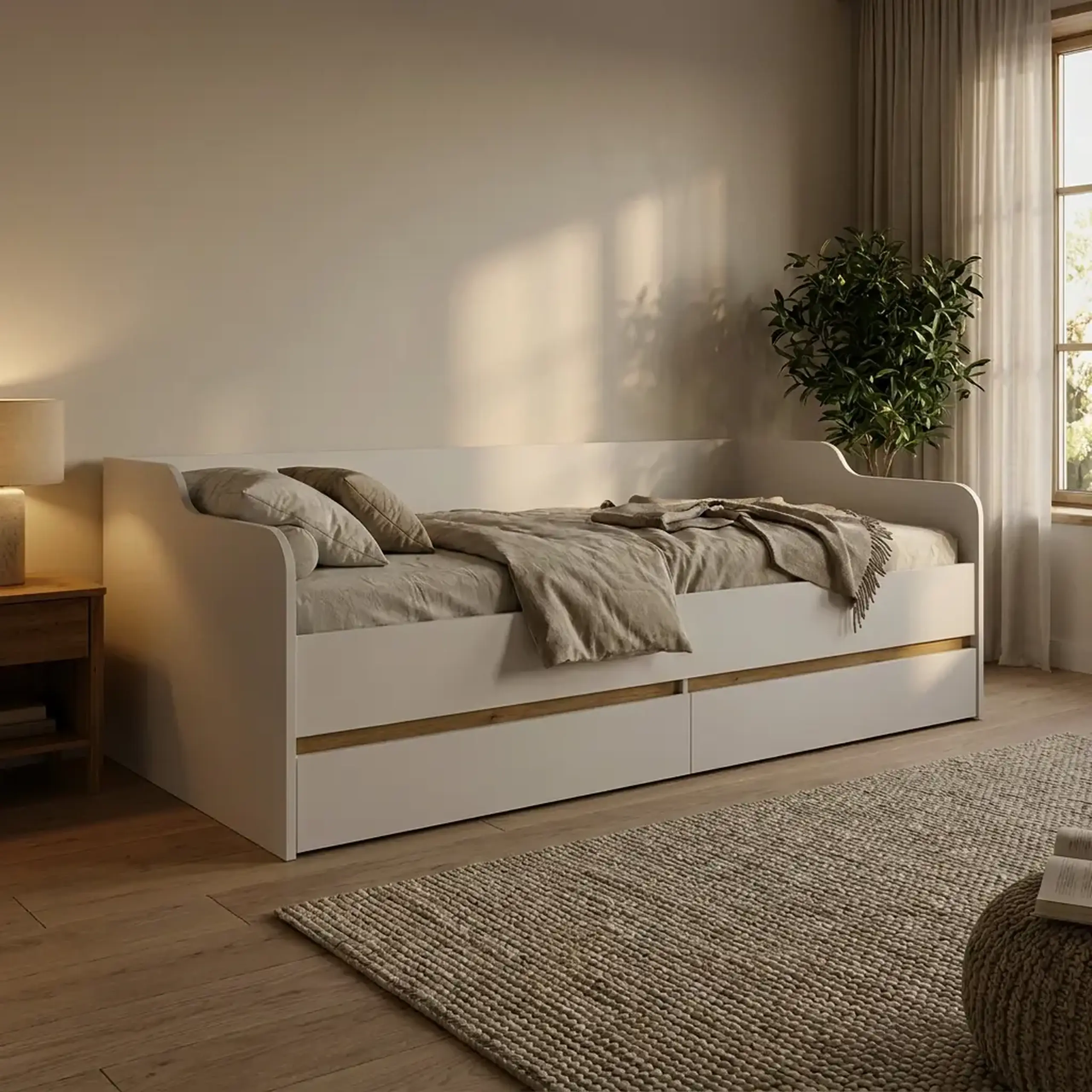 Pat 4home Ideea 200x90 cm, Nimfea Alba/Stejar Artizanal