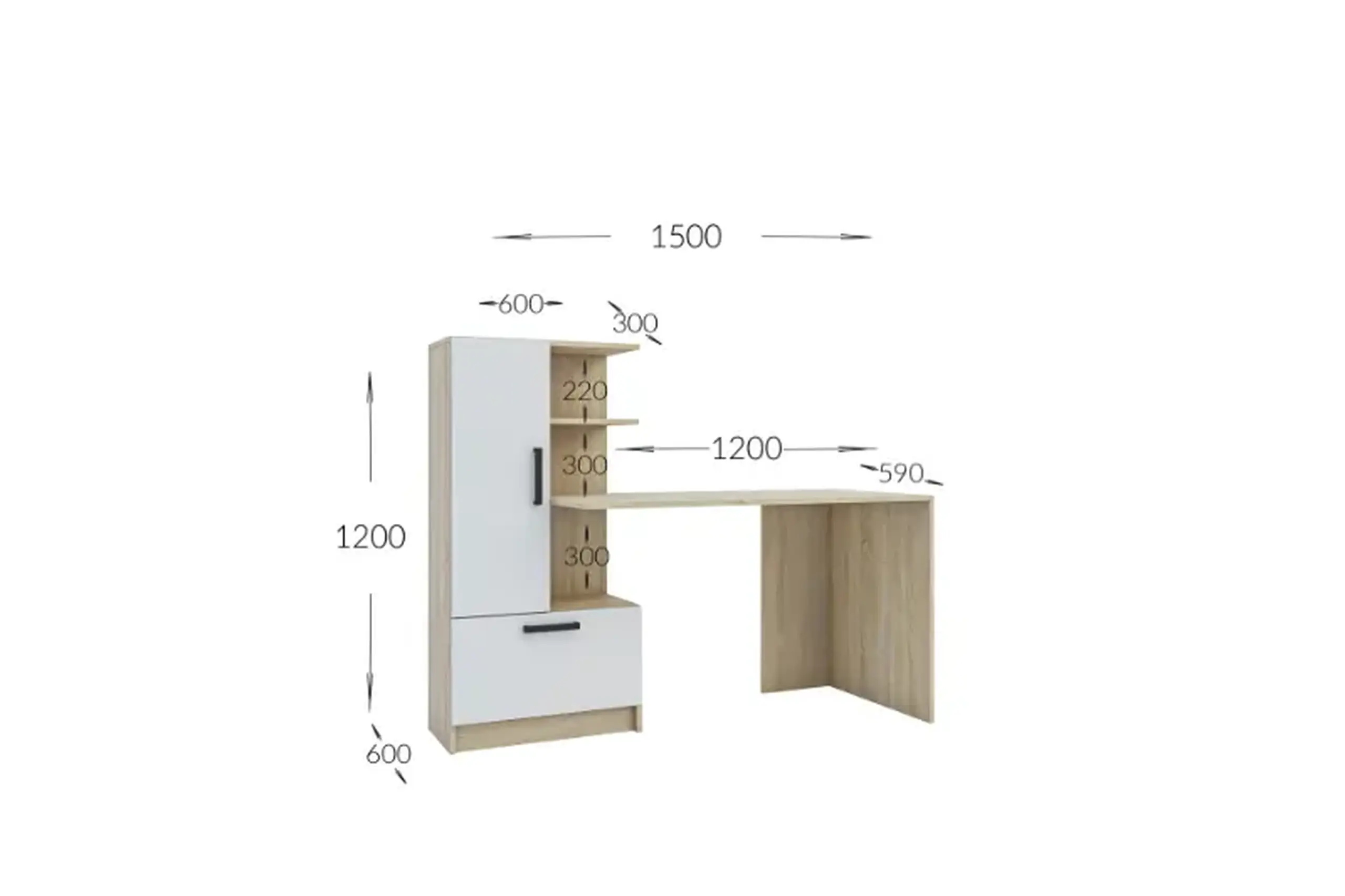 Masa 4home Standard (Masa dreapta), 150x120x60 cm, Stejar Artizanal/Antracit
