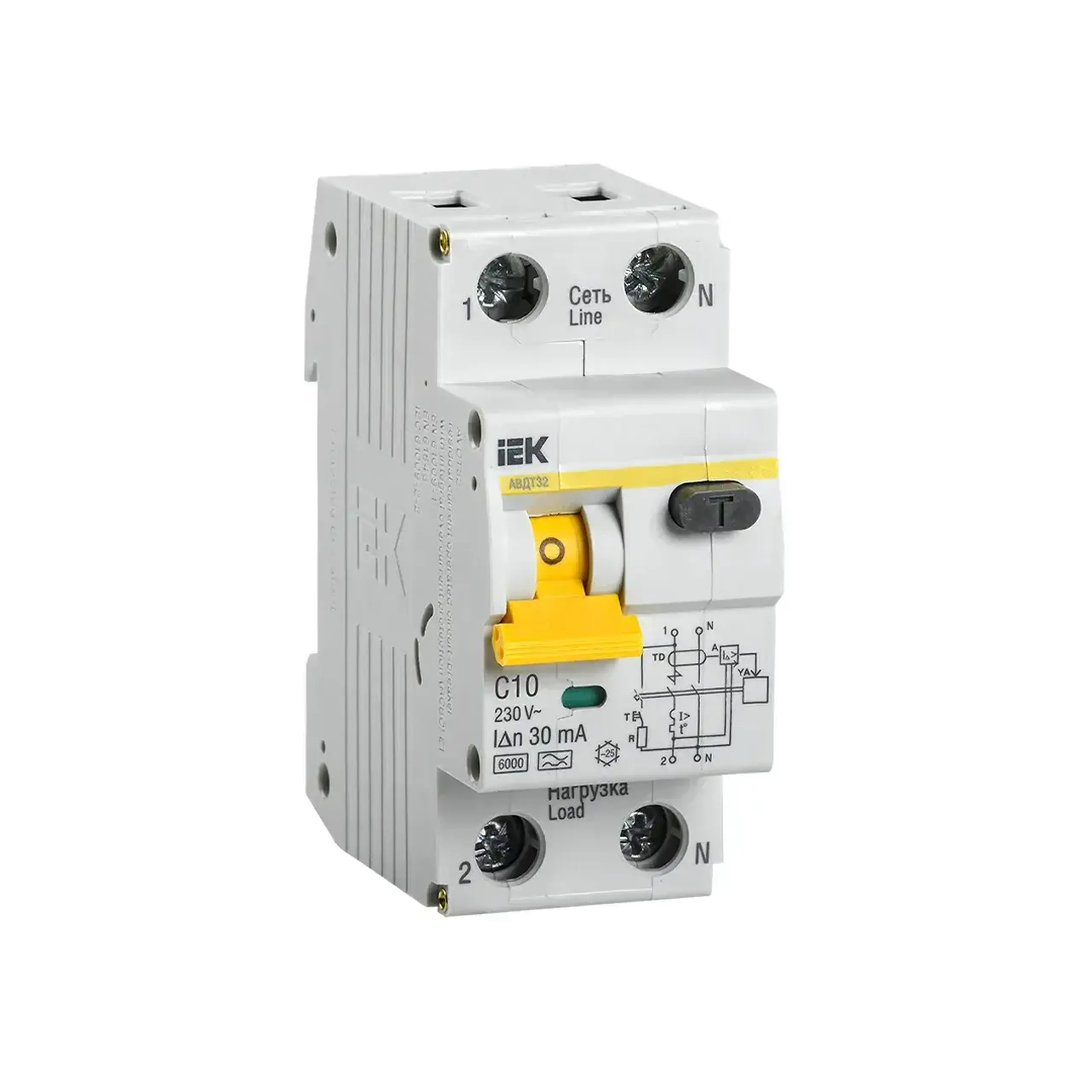 Întreruptor diferențial AVDT32 C 30 mA 6 A 2P 220 - 240 V IEK - 10 A (A) 30 mA