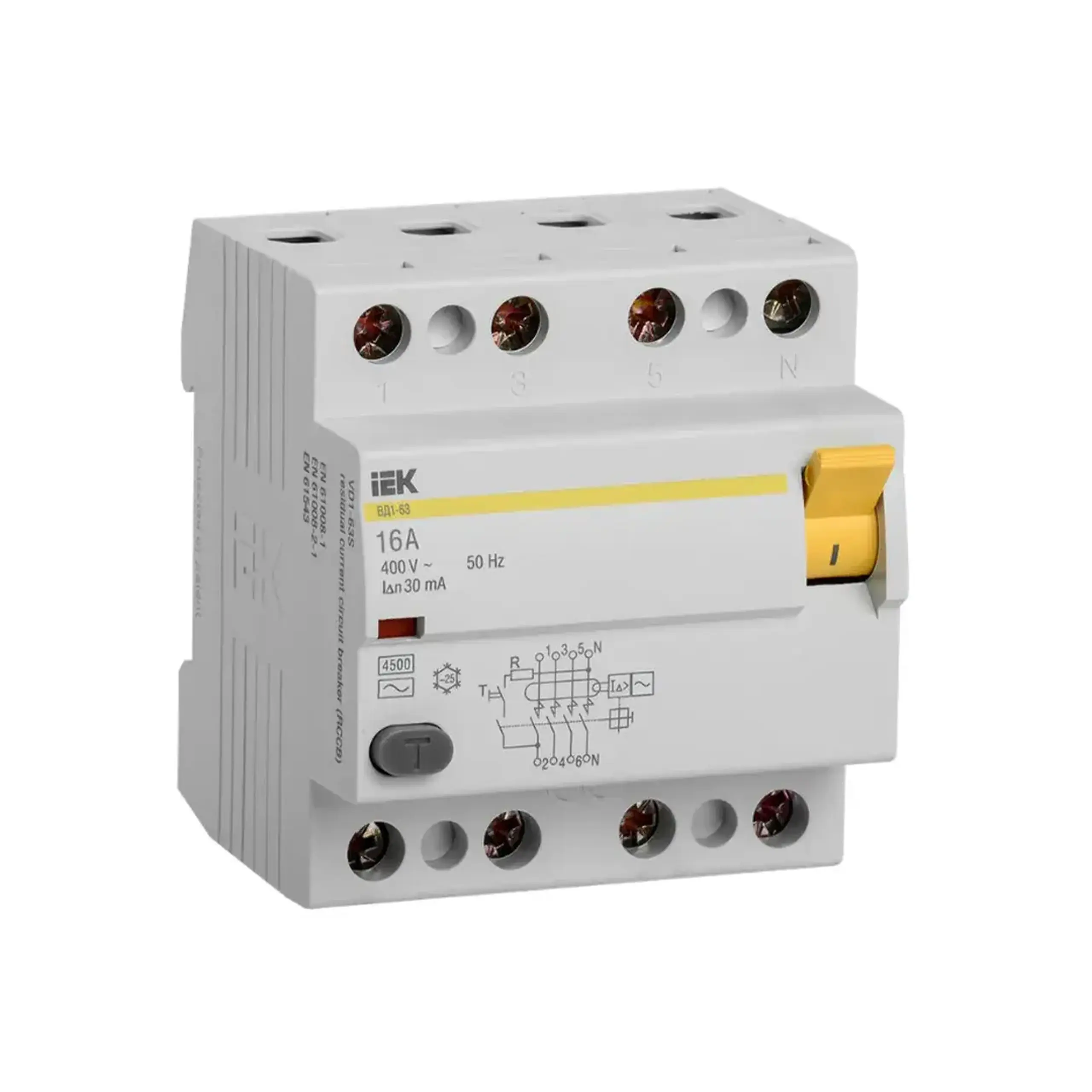 Întreruptor diferential VD1-63 30 mA 16 A 4P 400 V IEK - Curent (A) 16 A