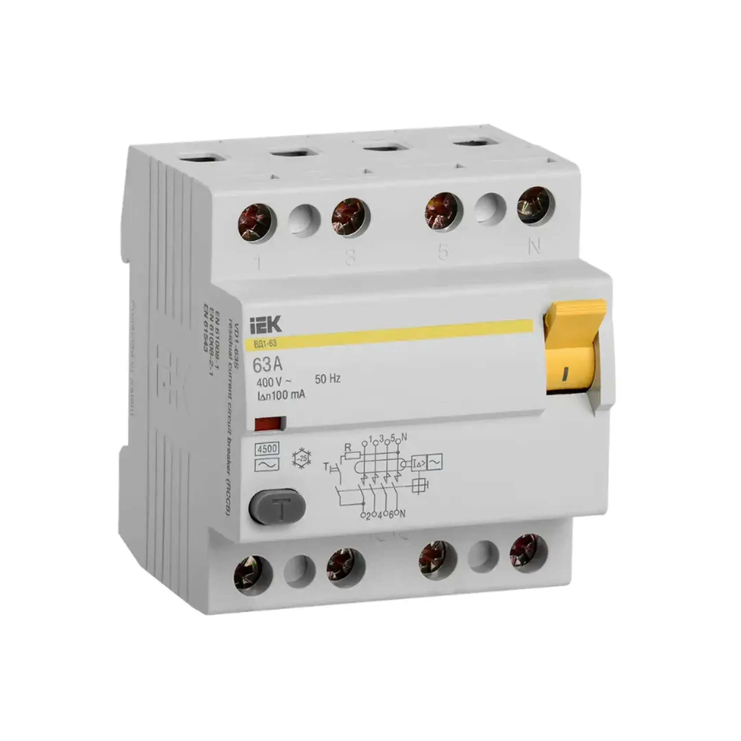 Întreruptor diferențial UZO VD1-63 30 mA 32 A 4P 400 V IEK - 63 A (A) 100 mA