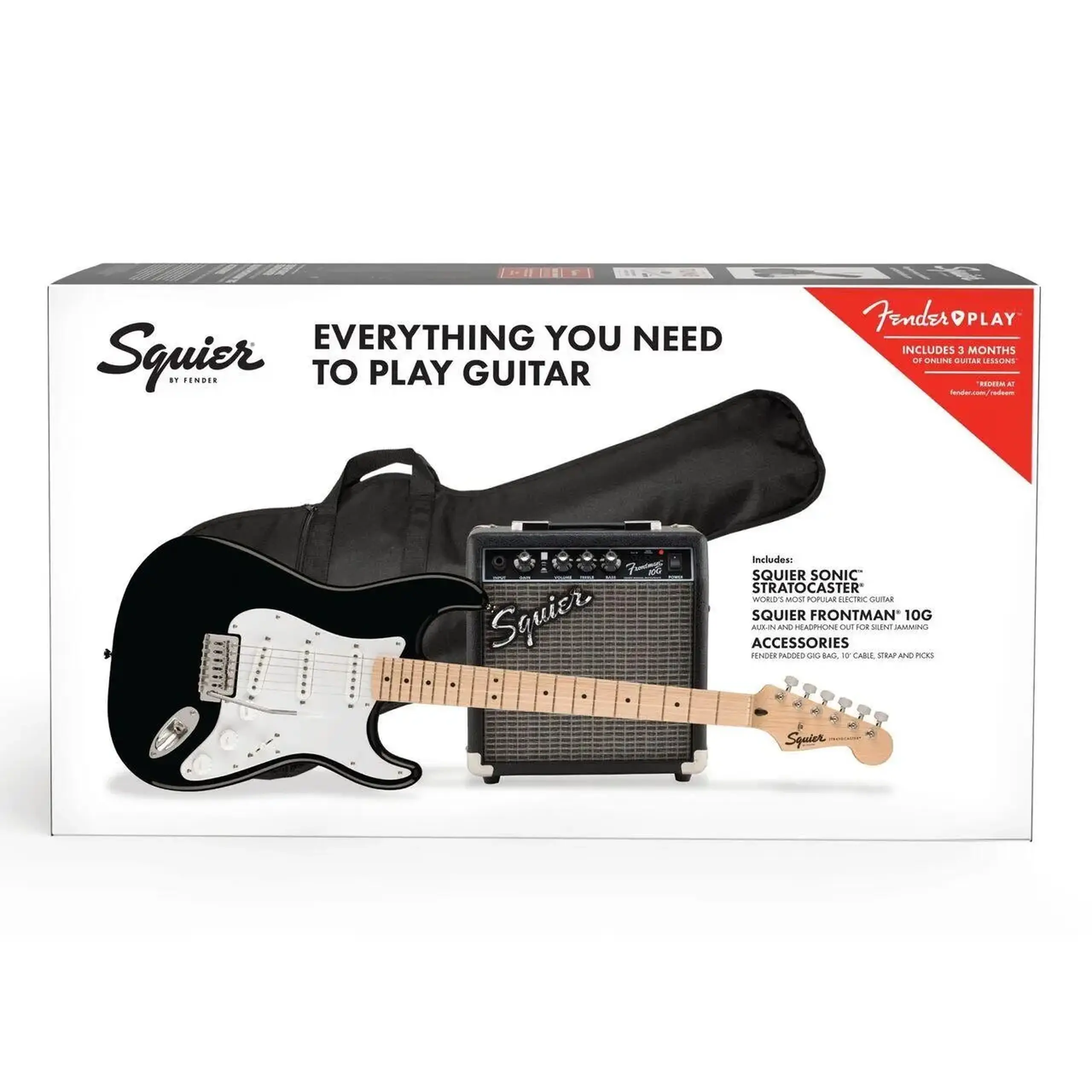 Set Chitara electrica Fender Squier Sonic Stratocaster Pack Black