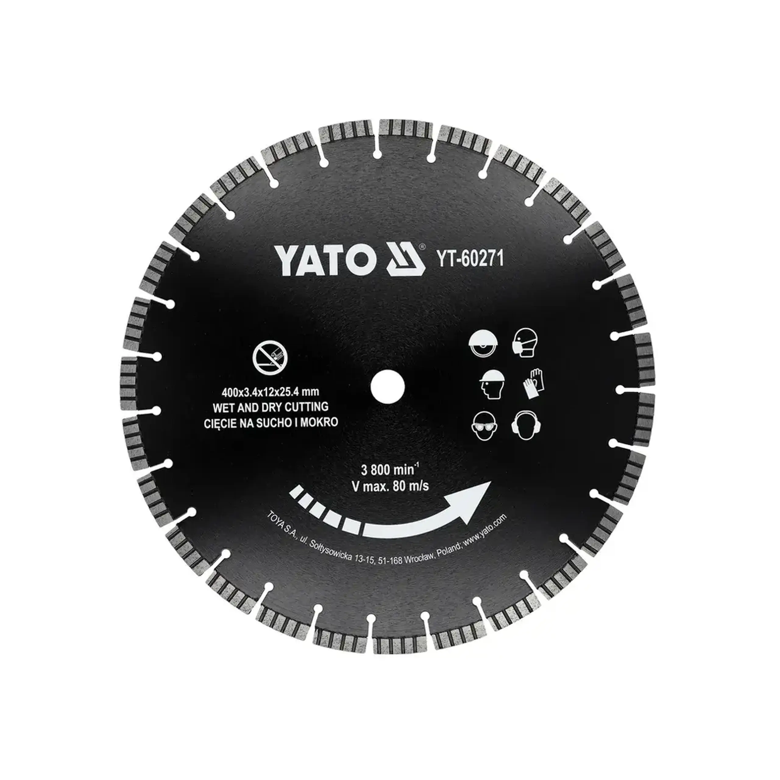 Disc diamantat pentru beton 400 * 25.4 mm Yato - Dimensiuni (L x W x H x Ø) 3.4 mm
