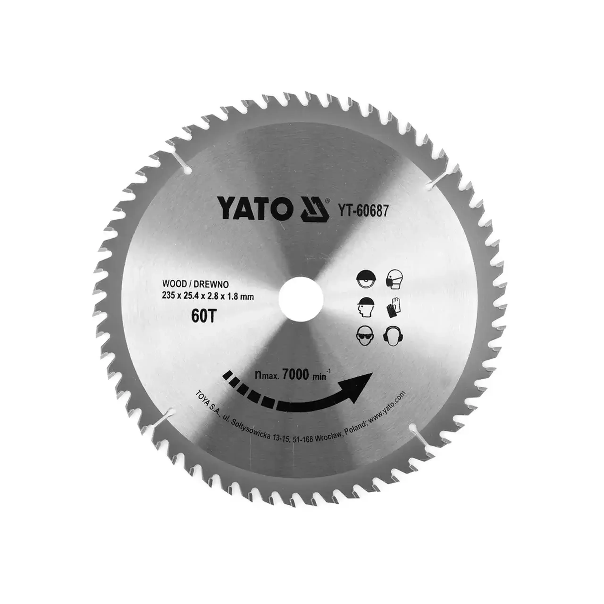 Disc de tăiat lemn 235 * 25.4 mm Yato - Numărul de dinți 60