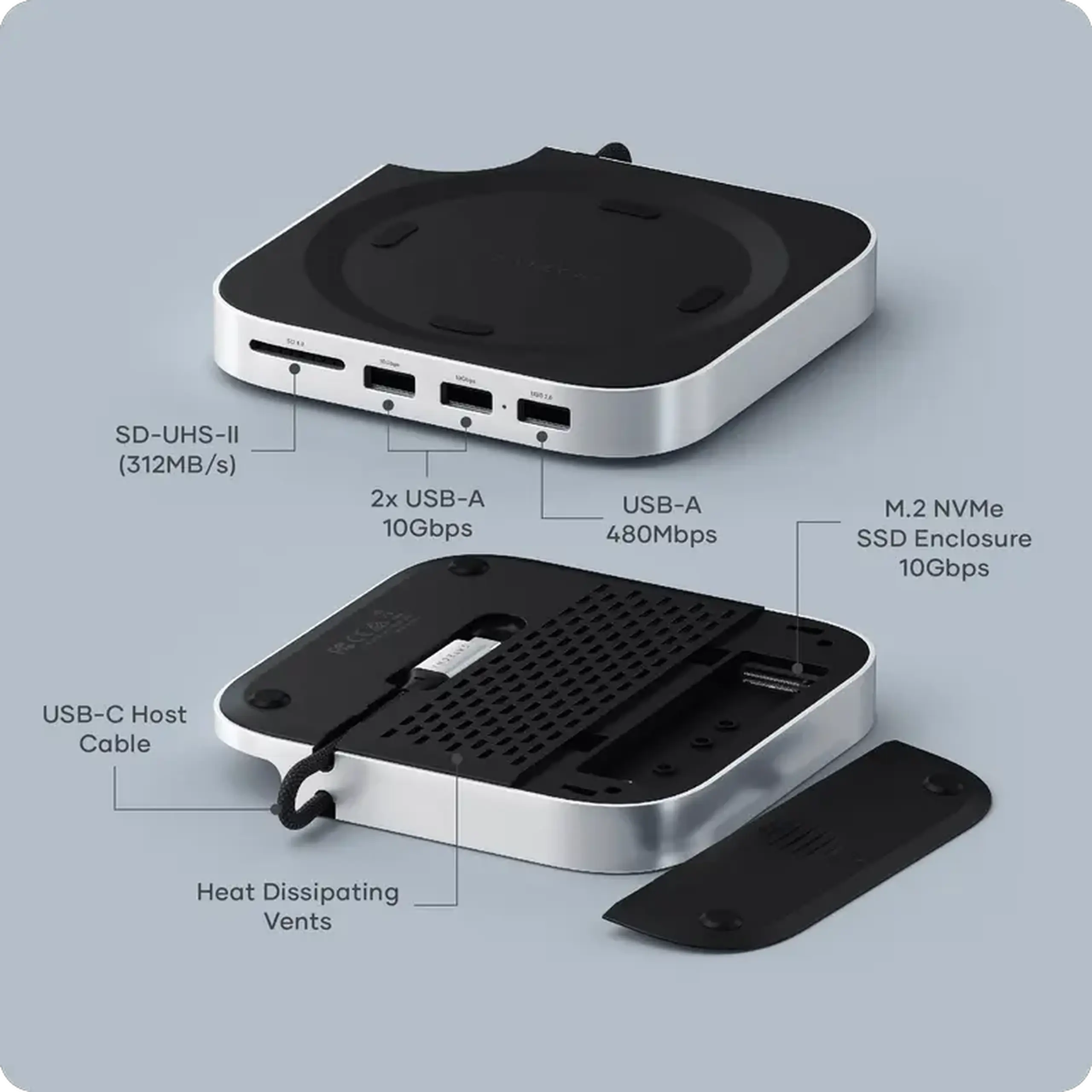 Adaptor Hub Satechi Mac Mini M4 Stand & Hub, Argintiu