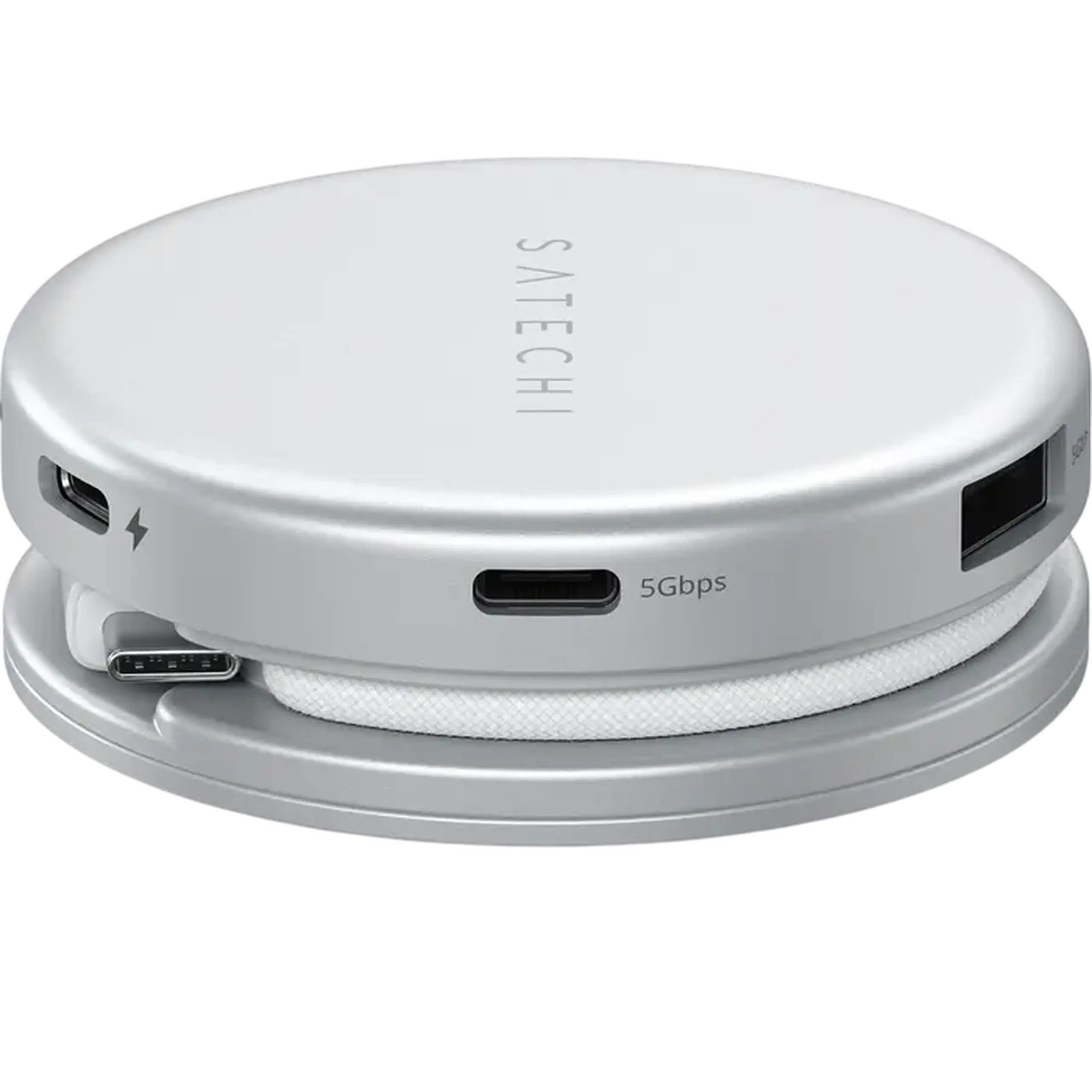 Satechi OntheGo™ 5-in-1 Multiport Silver, USB-C Host, USB-C PD60W, USB-C 3.2Gen1, USB-A 3.2Gen1, SD