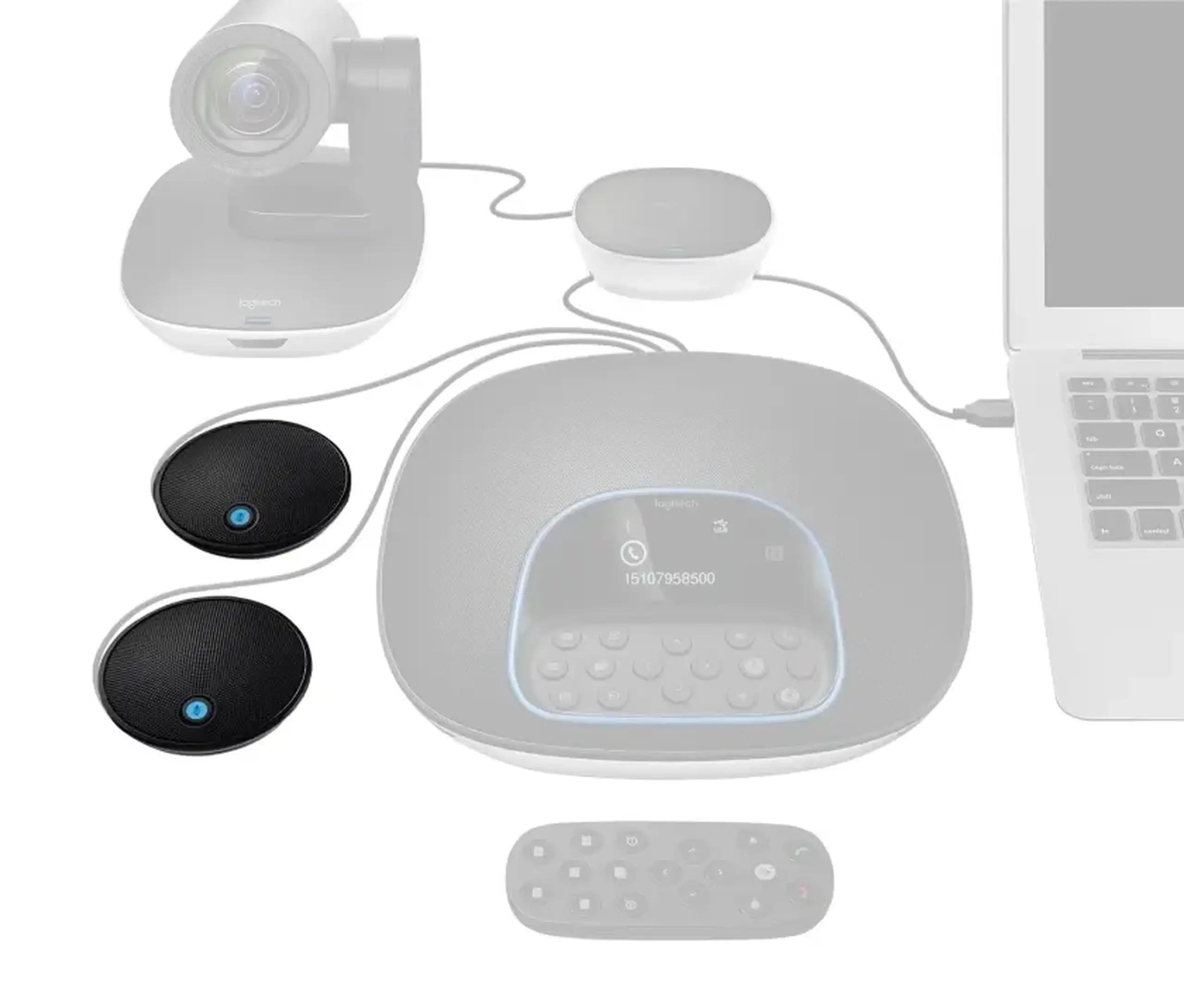 Microfon pentru camera Logitech GROUP Expansion Mics, Fără fir, Negru