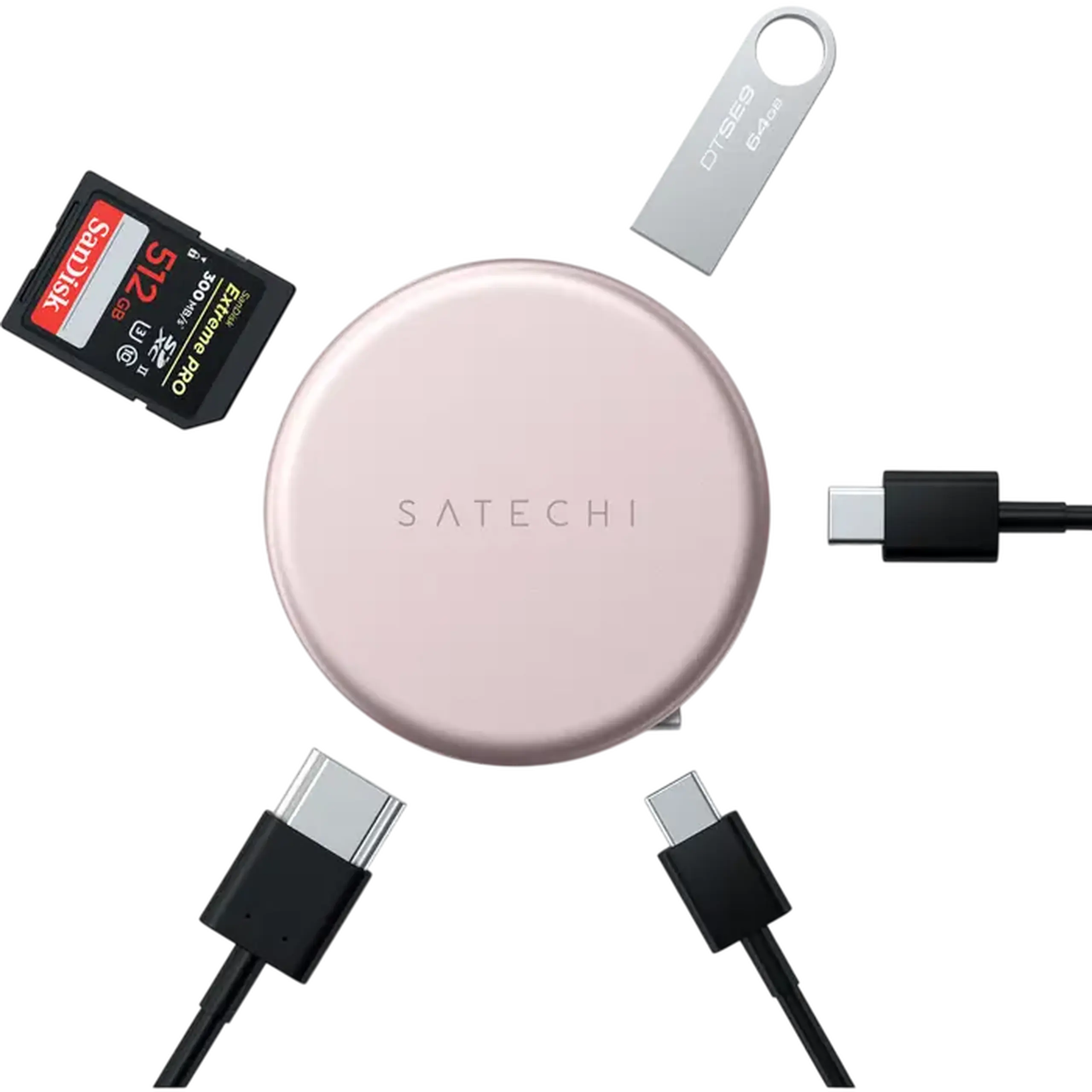 Satechi OntheGo™ 5-in-1 Multiport Blush, USB-C Host, USB-C PD60W, USB-C 3.2Gen1, USB-A 3.2Gen1, SD