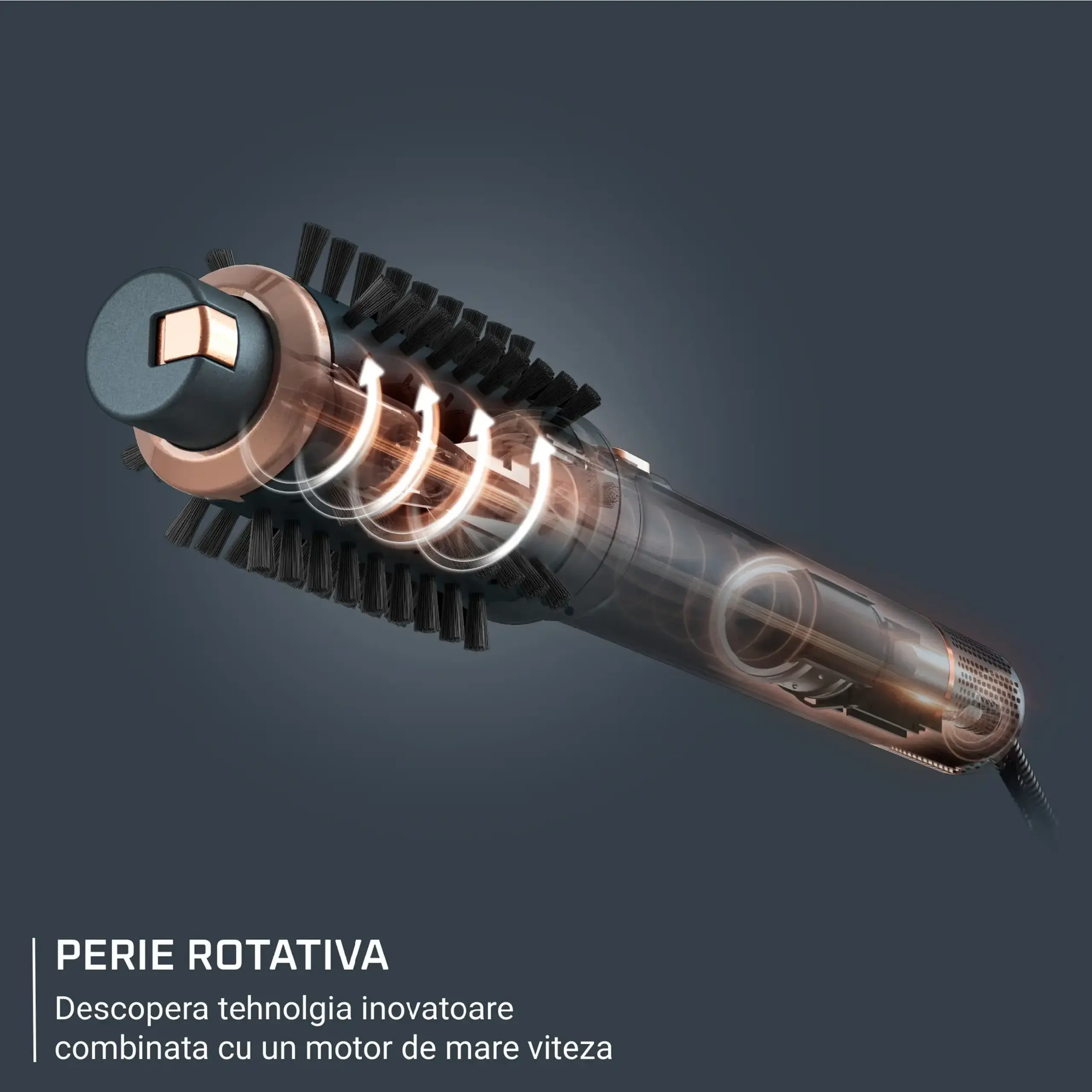 Perie rotativa cu aer cald Rowenta Air Rotate UB9920E0, 1300W, 4 trepte de viteza si temperatura, 2 perii de 38 / 50 mm, 6 bigudiuri, 1 capat uscare, geanta de transport, generator de ioni, invelis ceramic, grilaj detesabil, varf rece, verde & bronz