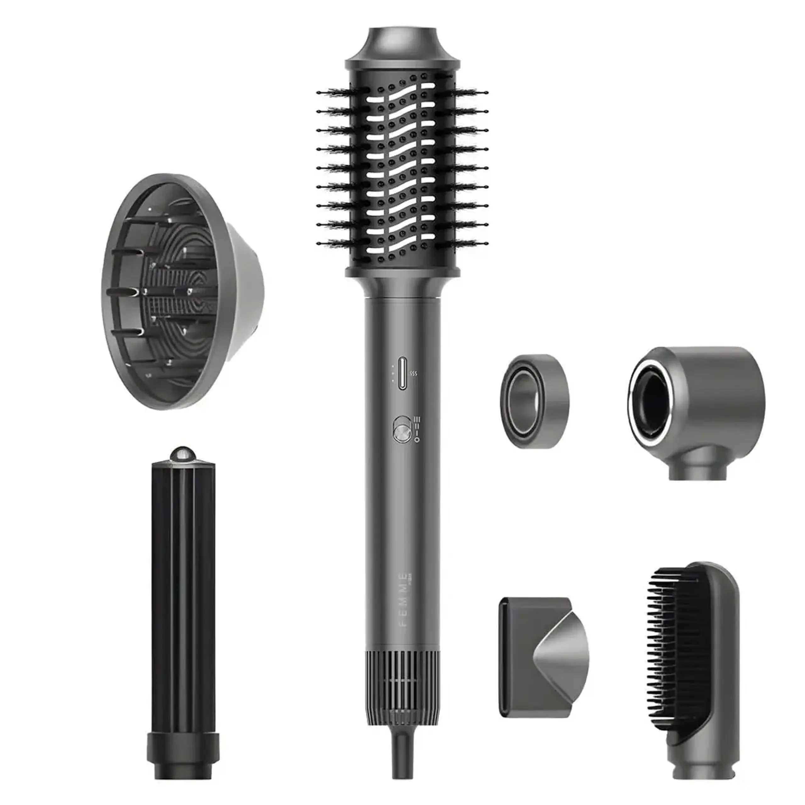 Uscator de par profesional iHunt Femme 7 in 1 Dryer HD4 Pro, 1300W, Set 7 Accesorii incluse, 3 Trepte de viteza, 4 Trepte de temperatura, Functie aer rece, Geanta Portabila, Premium, Silver