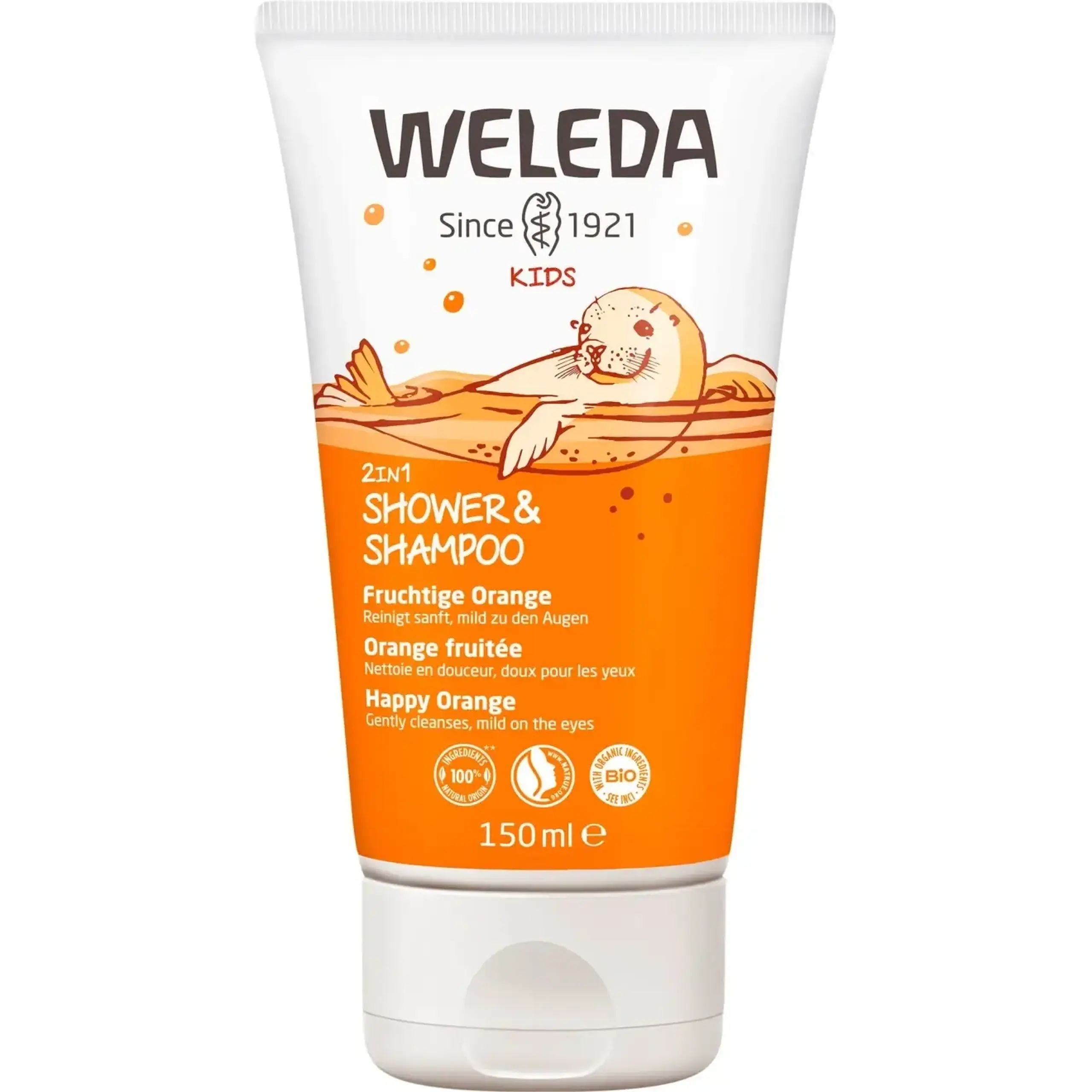 Gel de dus si sampon 2 în 1 pentru copii Weleda, Kids Happy Orange, 150 ml