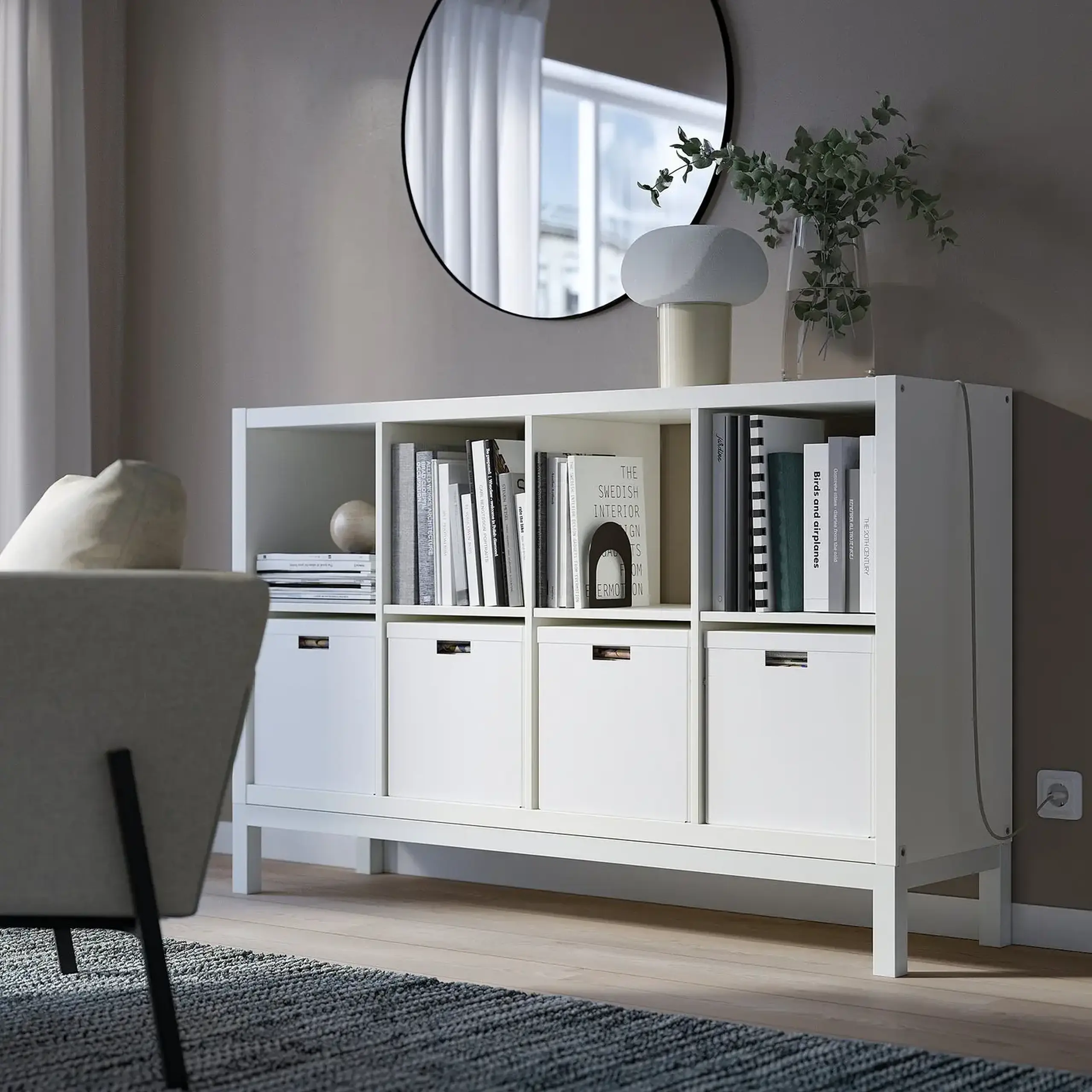 IKEA KALLAX Etajera cu cadru, alb/alb, 147x94 cm