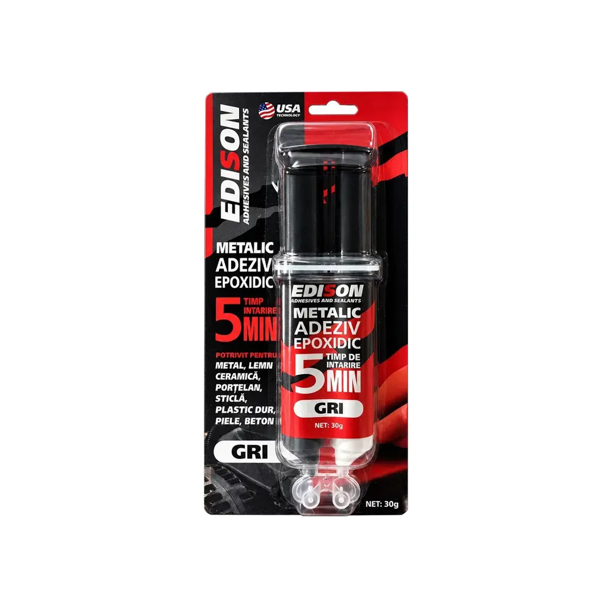 Adeziv epoxidic pentru metal Gri 30 g Edison