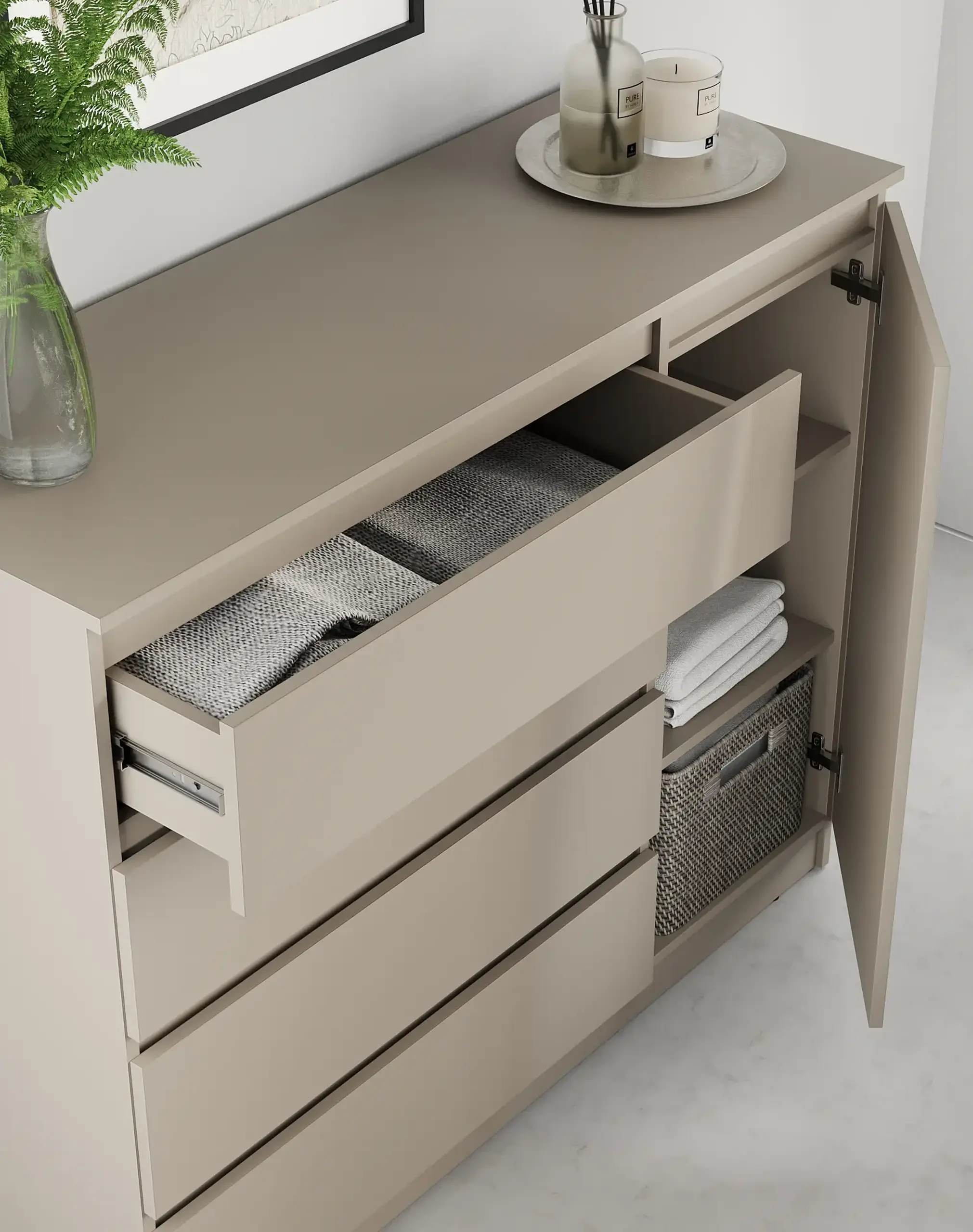 Comodă Neo 1D4S 120x43x98 cm, Bej