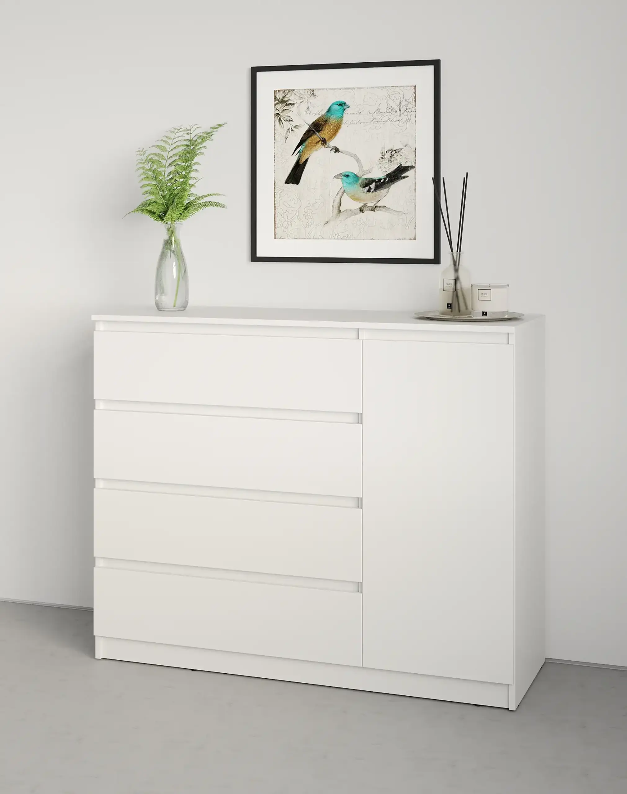 Comodă Neo 1D4S 120x43x98 cm, Alb