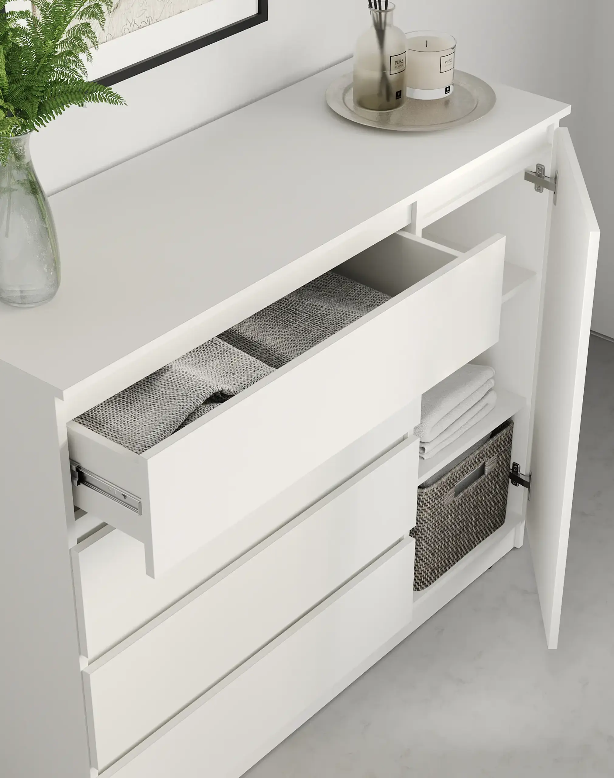 Comodă Neo 1D4S 120x43x98 cm, Alb