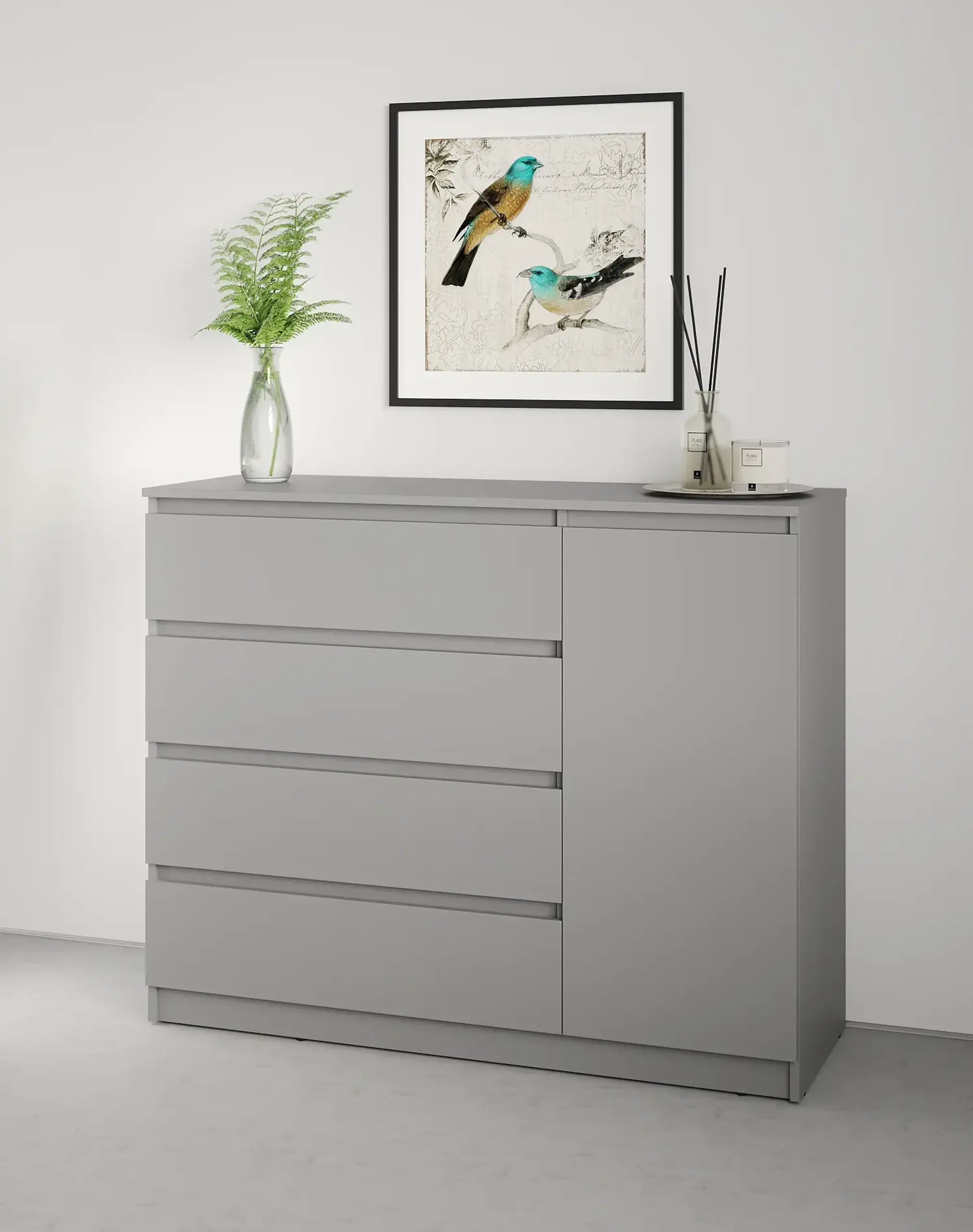 Comodă Neo 1D4S 120x43x98 cm, Gri