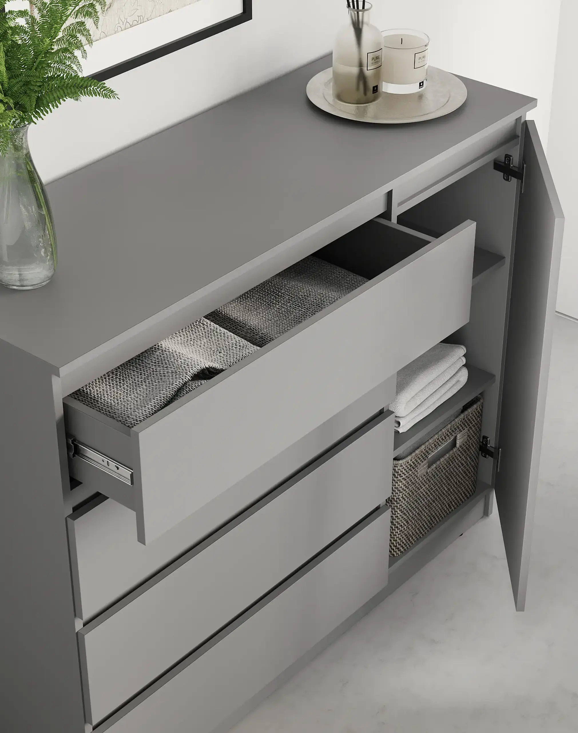 Comodă Neo 1D4S 120x43x98 cm, Gri