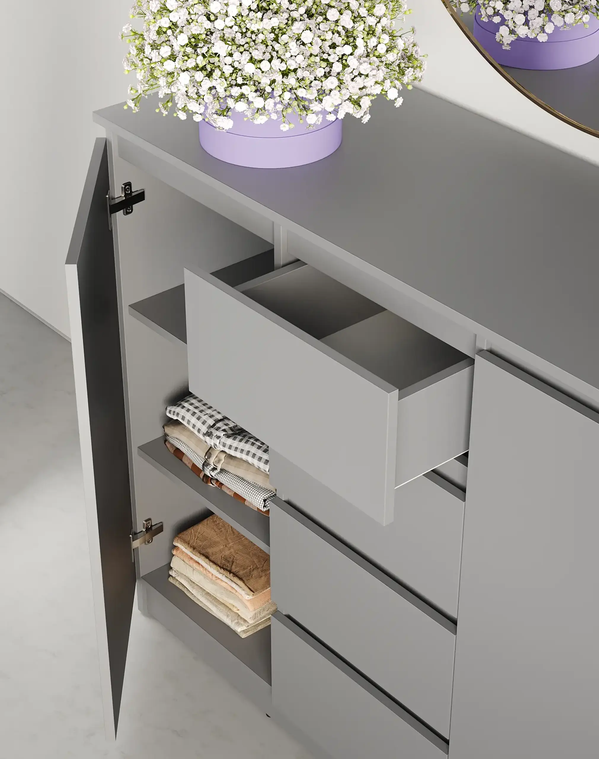 Comodă Neo 2D4S 120x43x98 cm, Gri