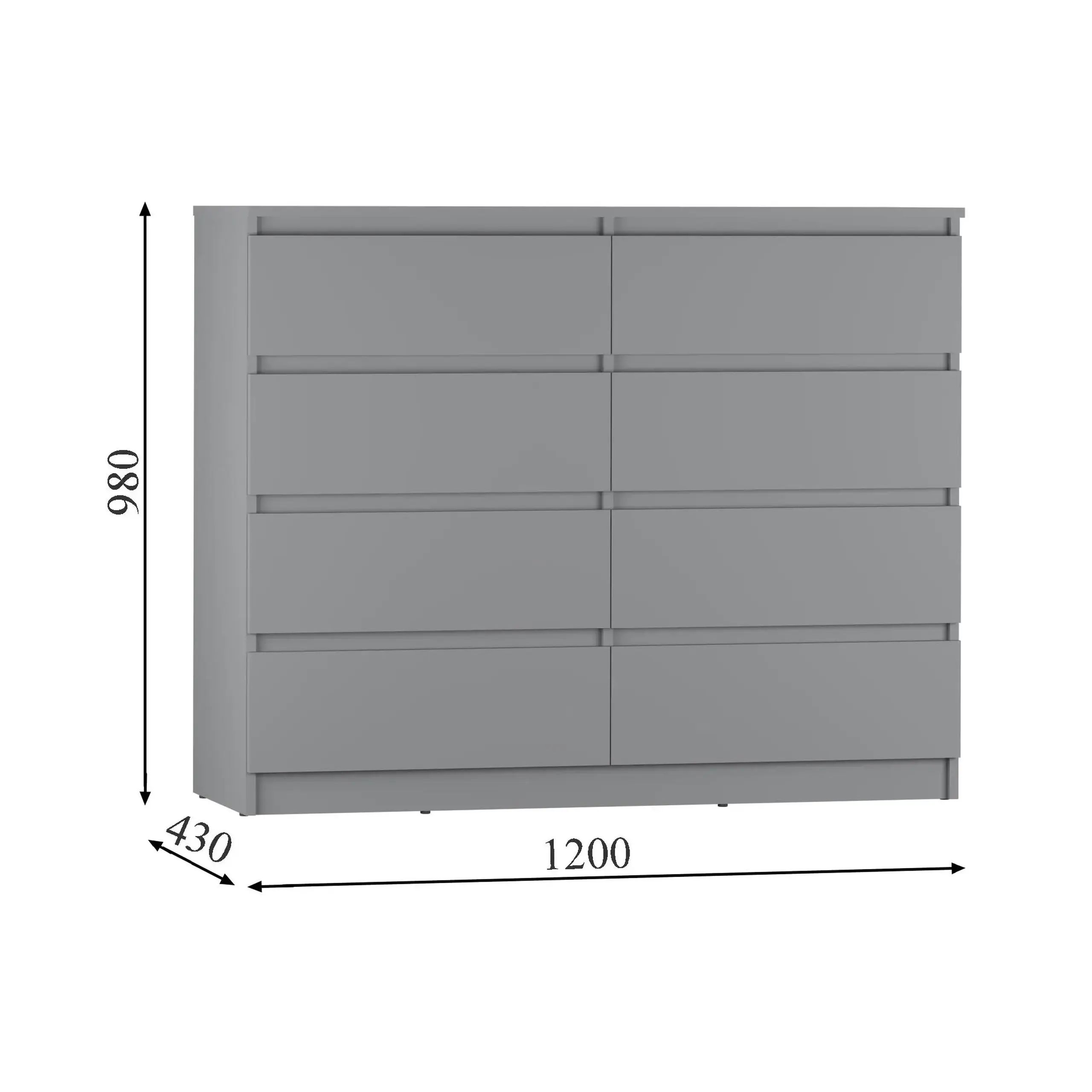 Comodă Neo 8S 120x43x98 cm, Gri