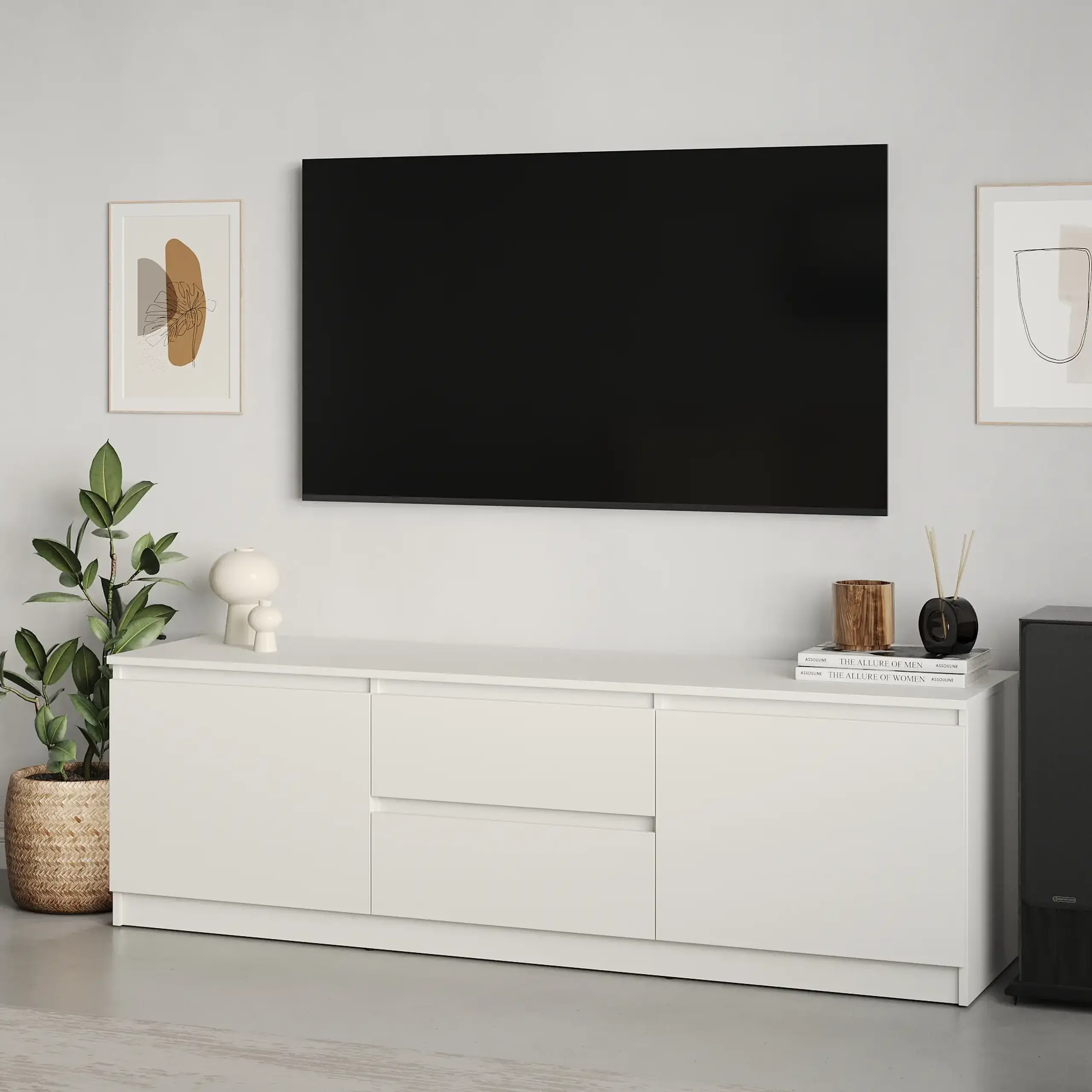 Comodă TV Neo 2D2S 150x43x53 cm, Alb
