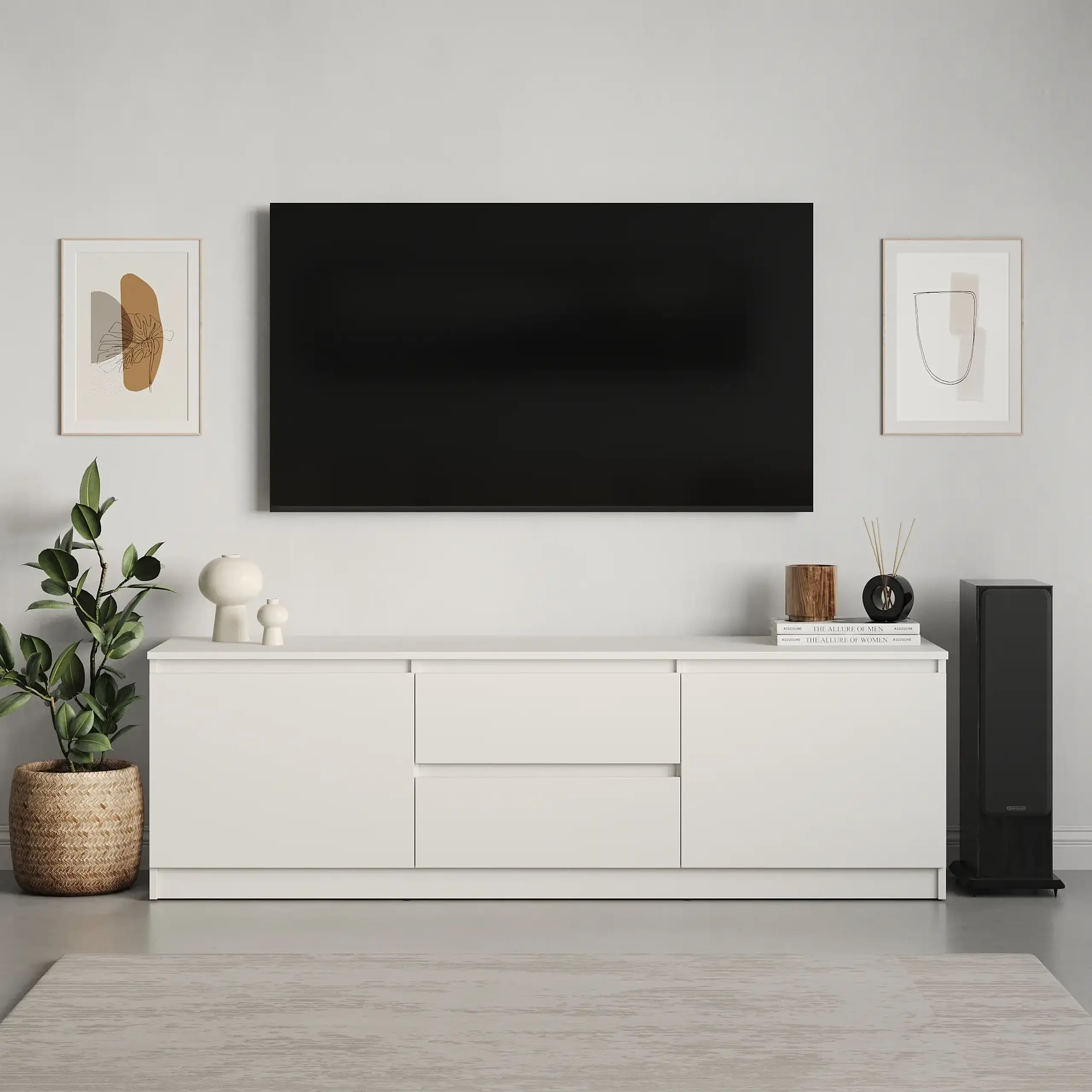 Comodă TV Neo 2D2S 150x43x53 cm, Alb