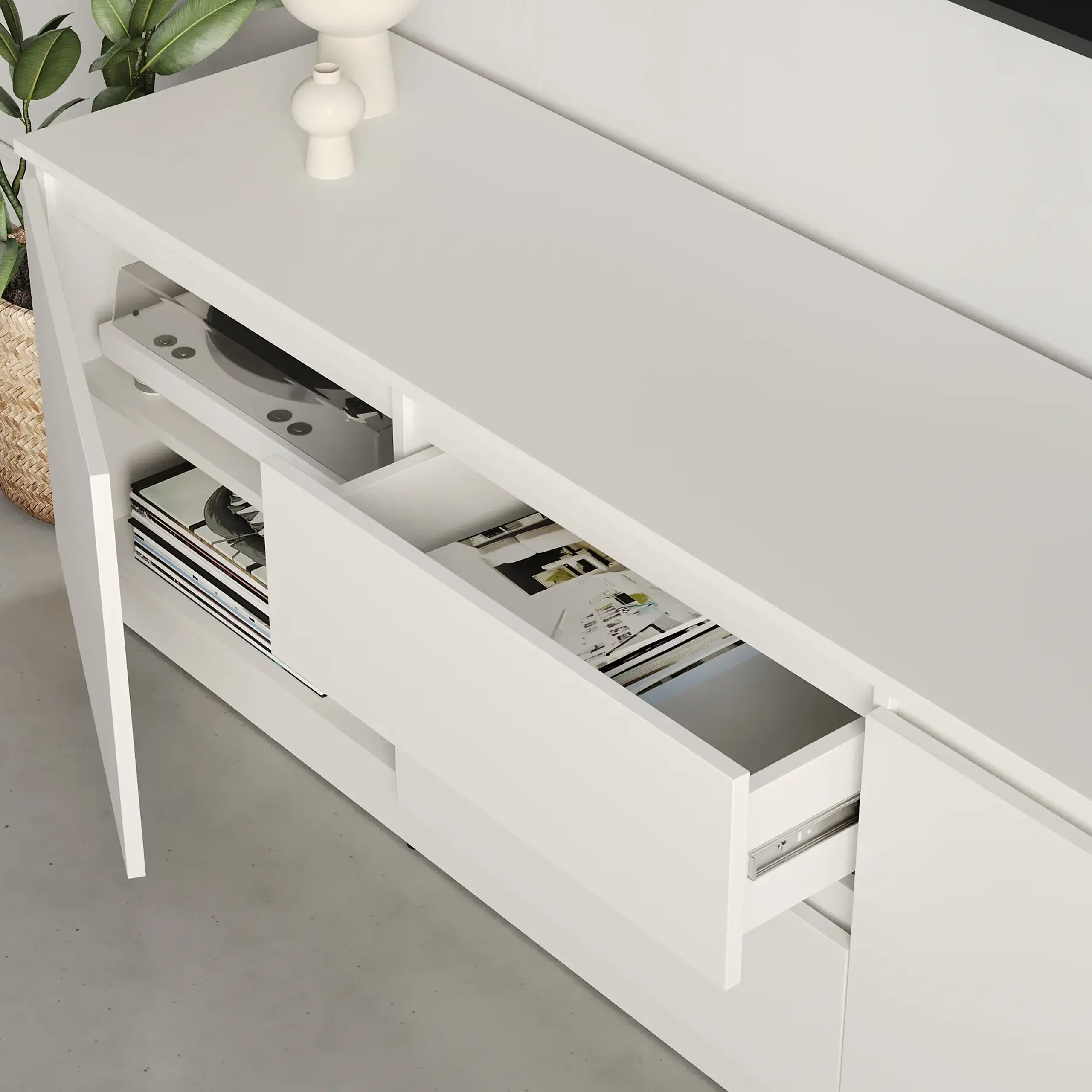 Comodă TV Neo 2D2S 150x43x53 cm, Alb