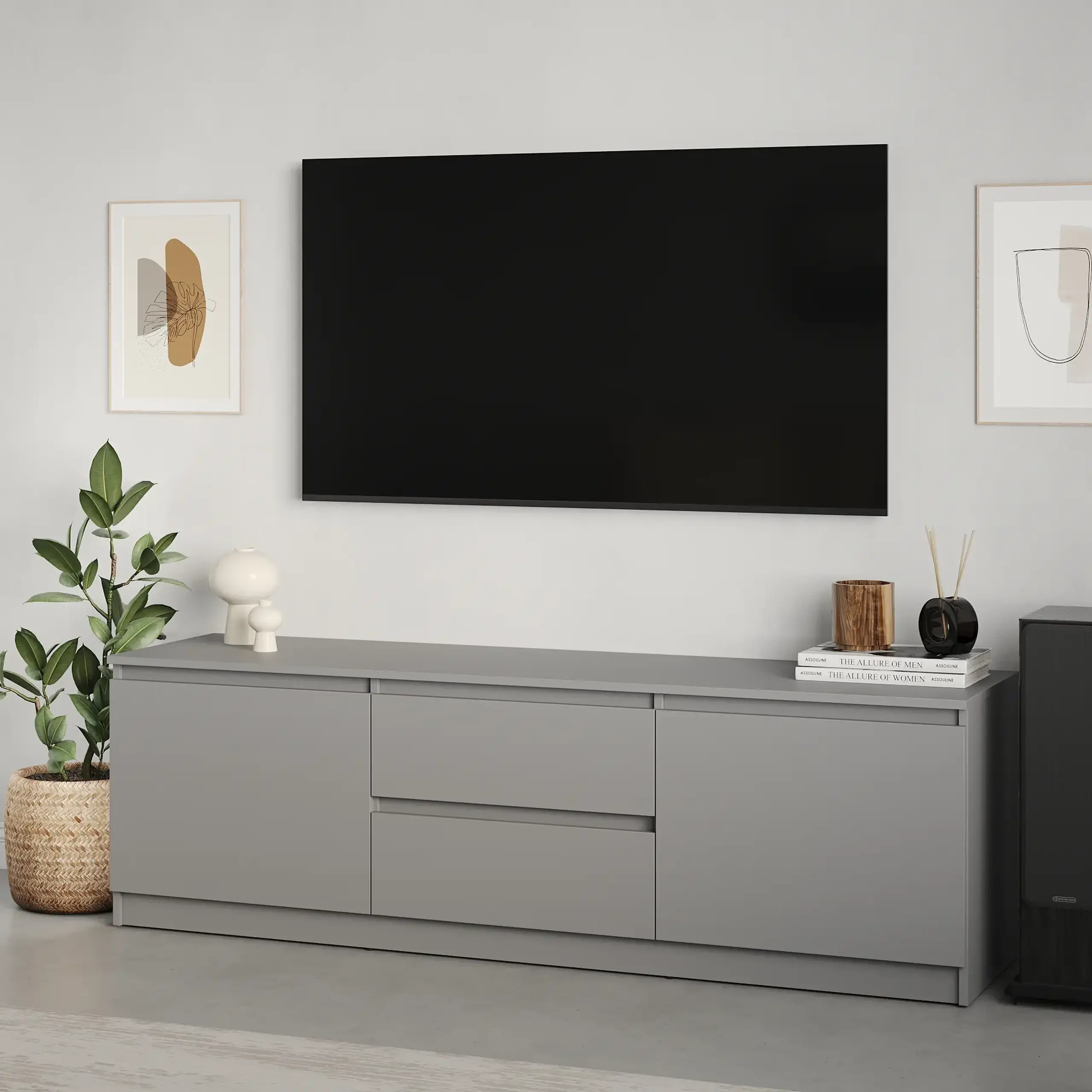 Comodă TV Neo 2D2S 150x43x53 cm, Gri