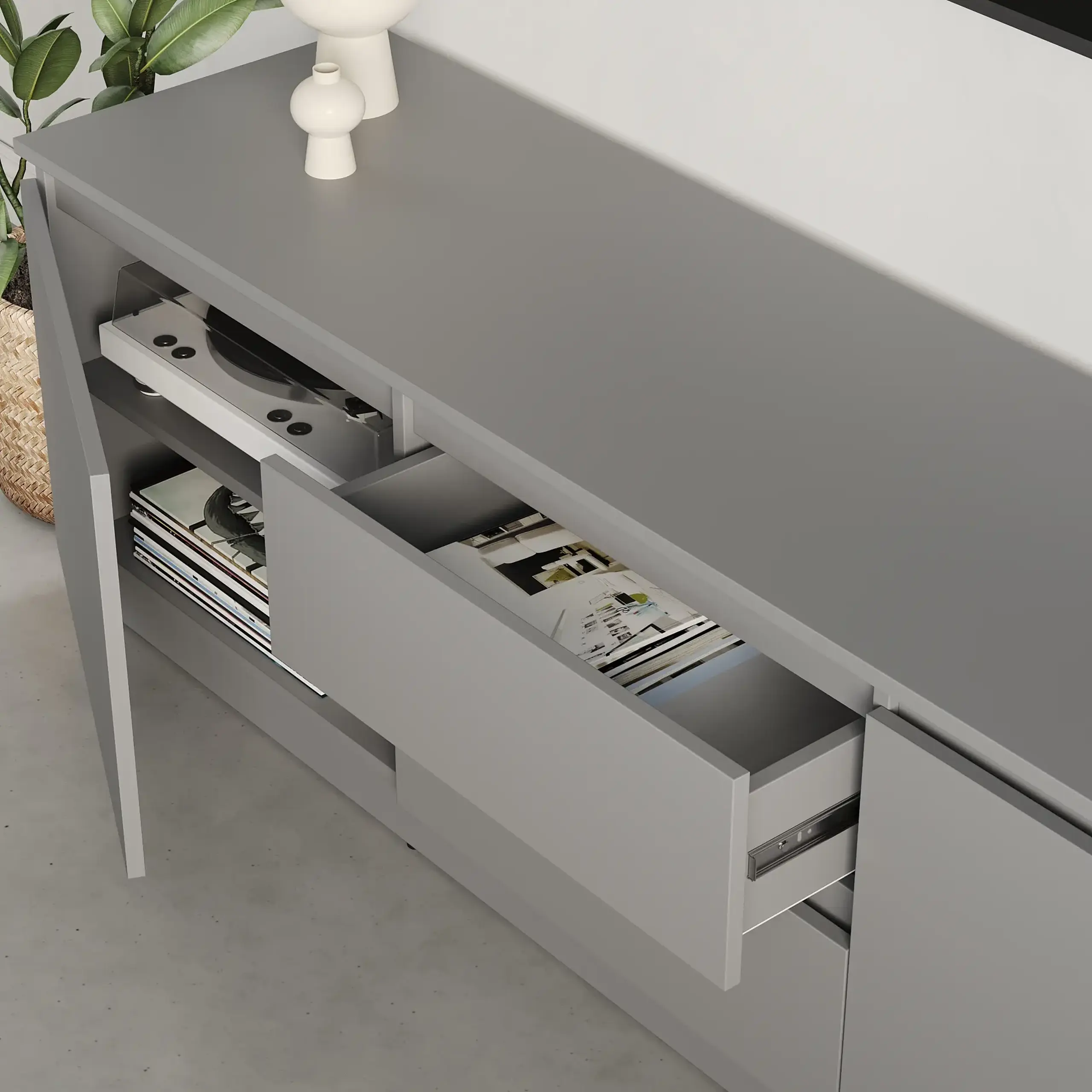 Comodă TV Neo 2D2S 150x43x53 cm, Gri
