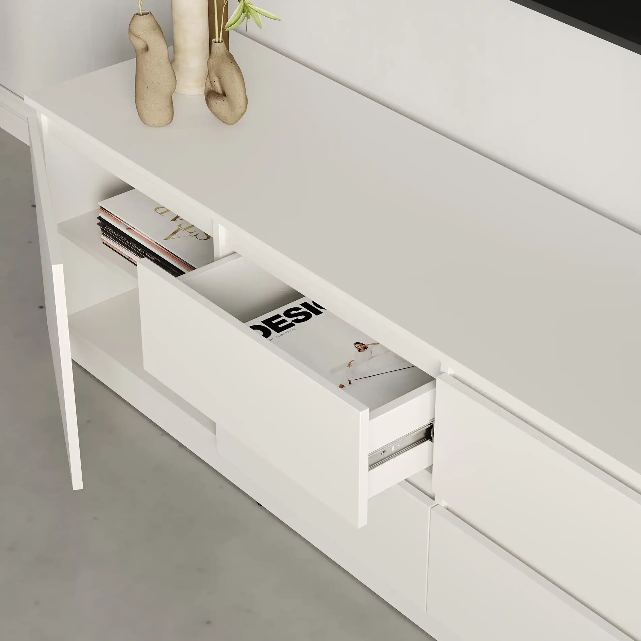 Comodă TV Neo 2D4S 200x43x53 cm, Alb