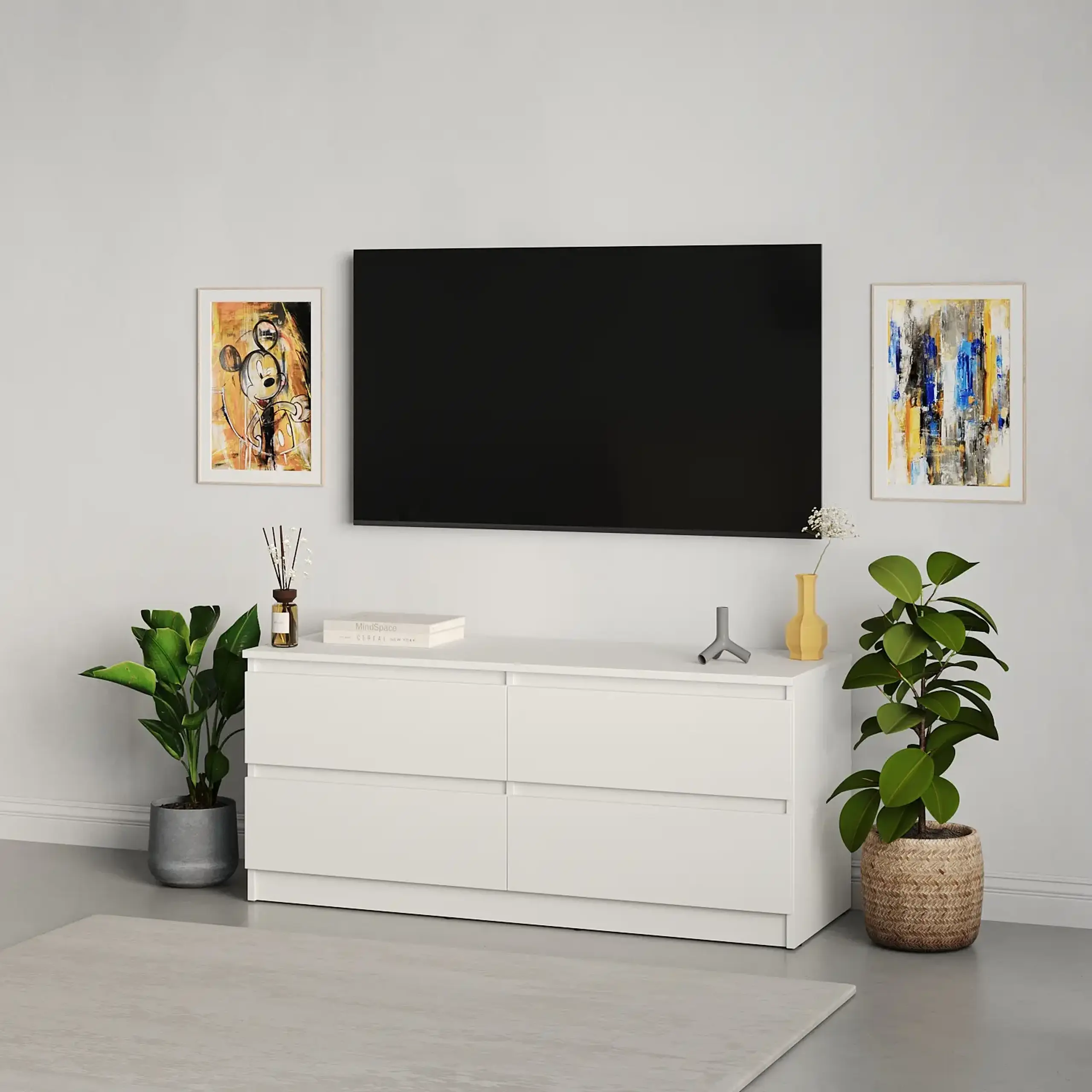 Comodă TV Neo 4S 120x43x53 cm, Alb