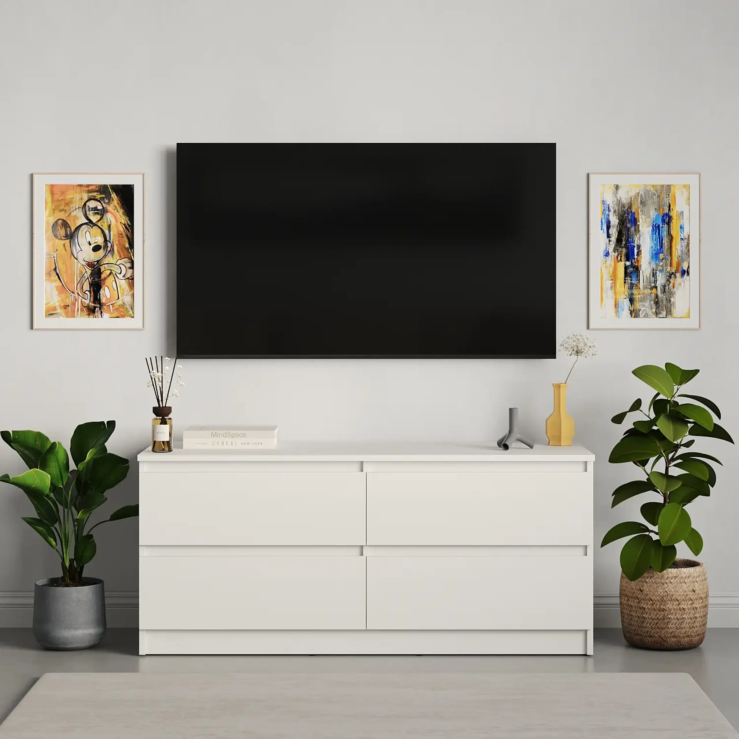 Comodă TV Neo 4S 120x43x53 cm, Alb