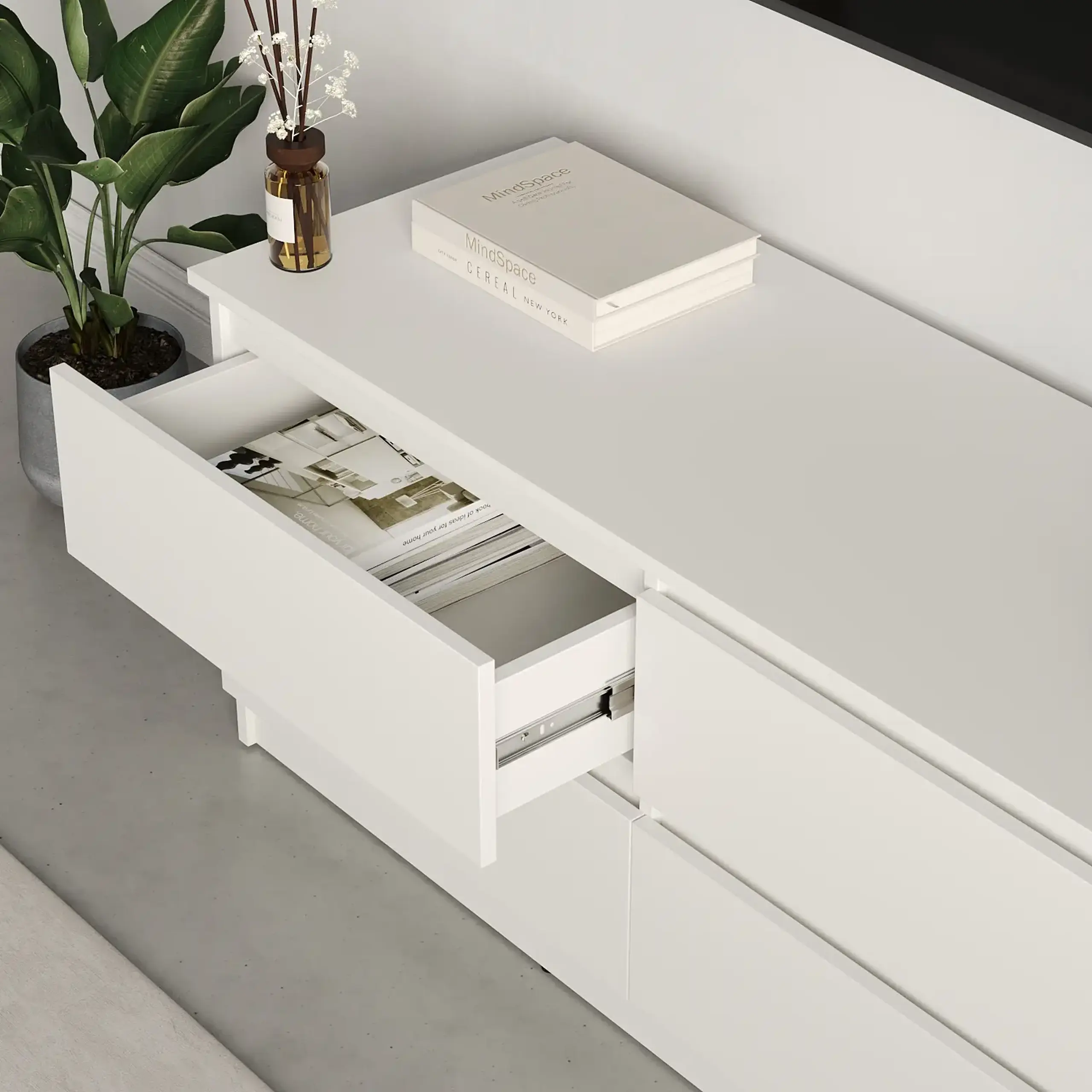 Comodă TV Neo 4S 120x43x53 cm, Alb