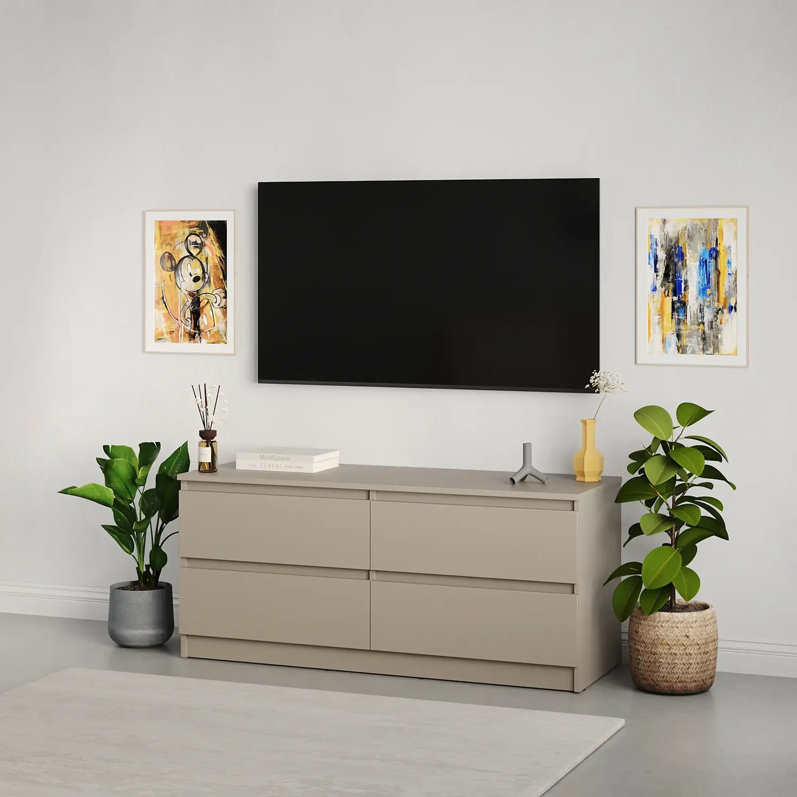 Comodă TV Neo 4S 120x43x53 cm, Bej