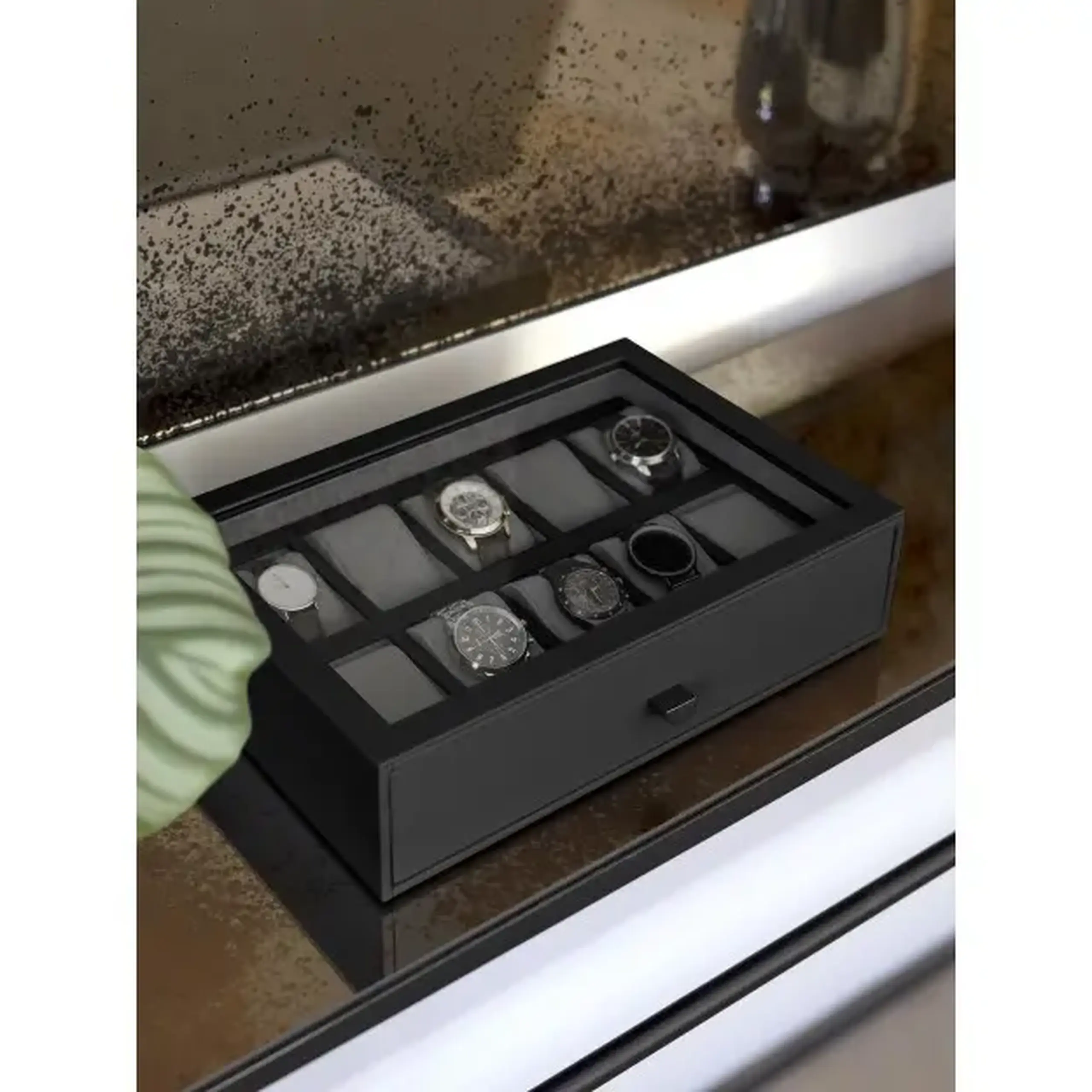 Cutie pentru ceas 10 secțiuni Black