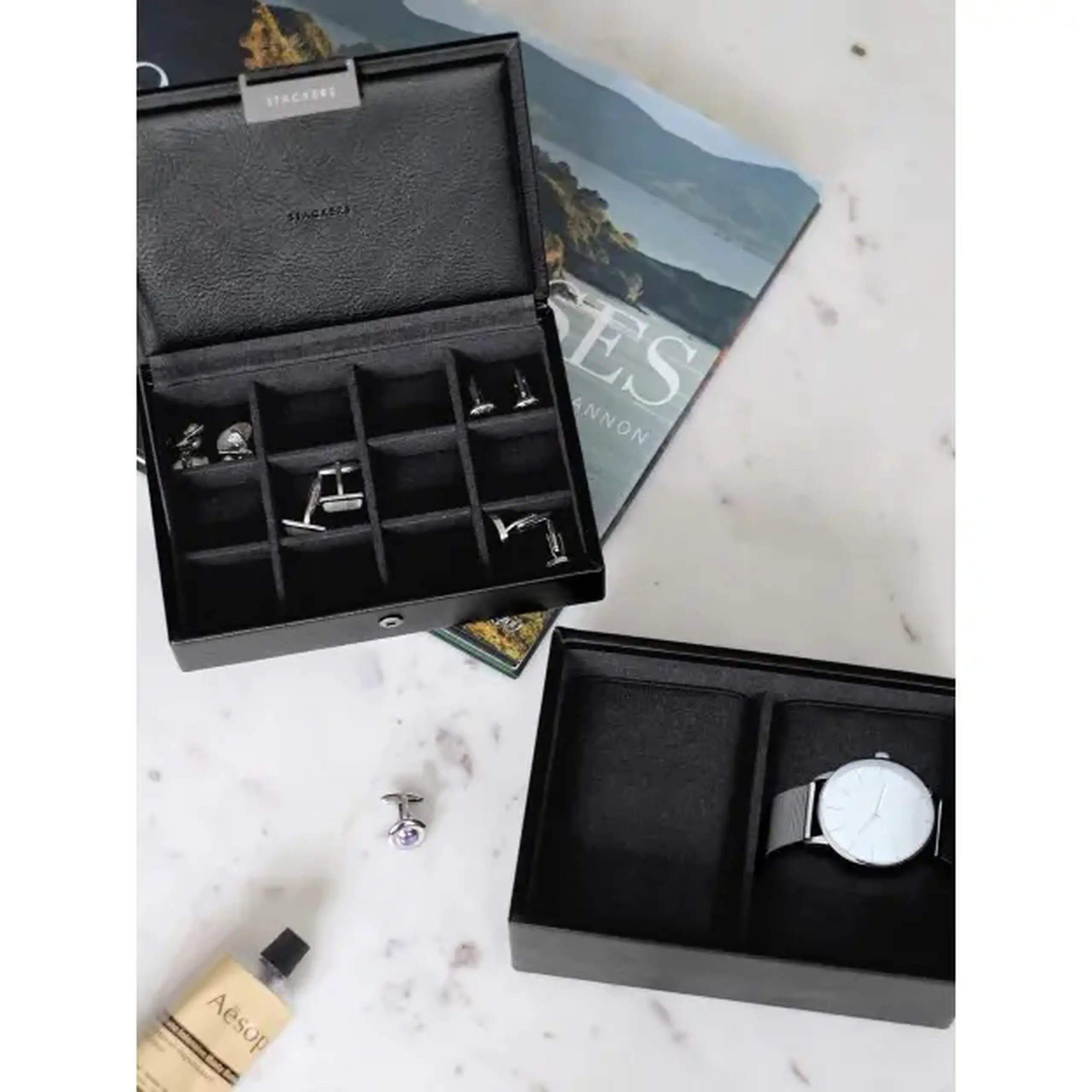 Cutie cu 2 nivele pu bijuterie&ceas