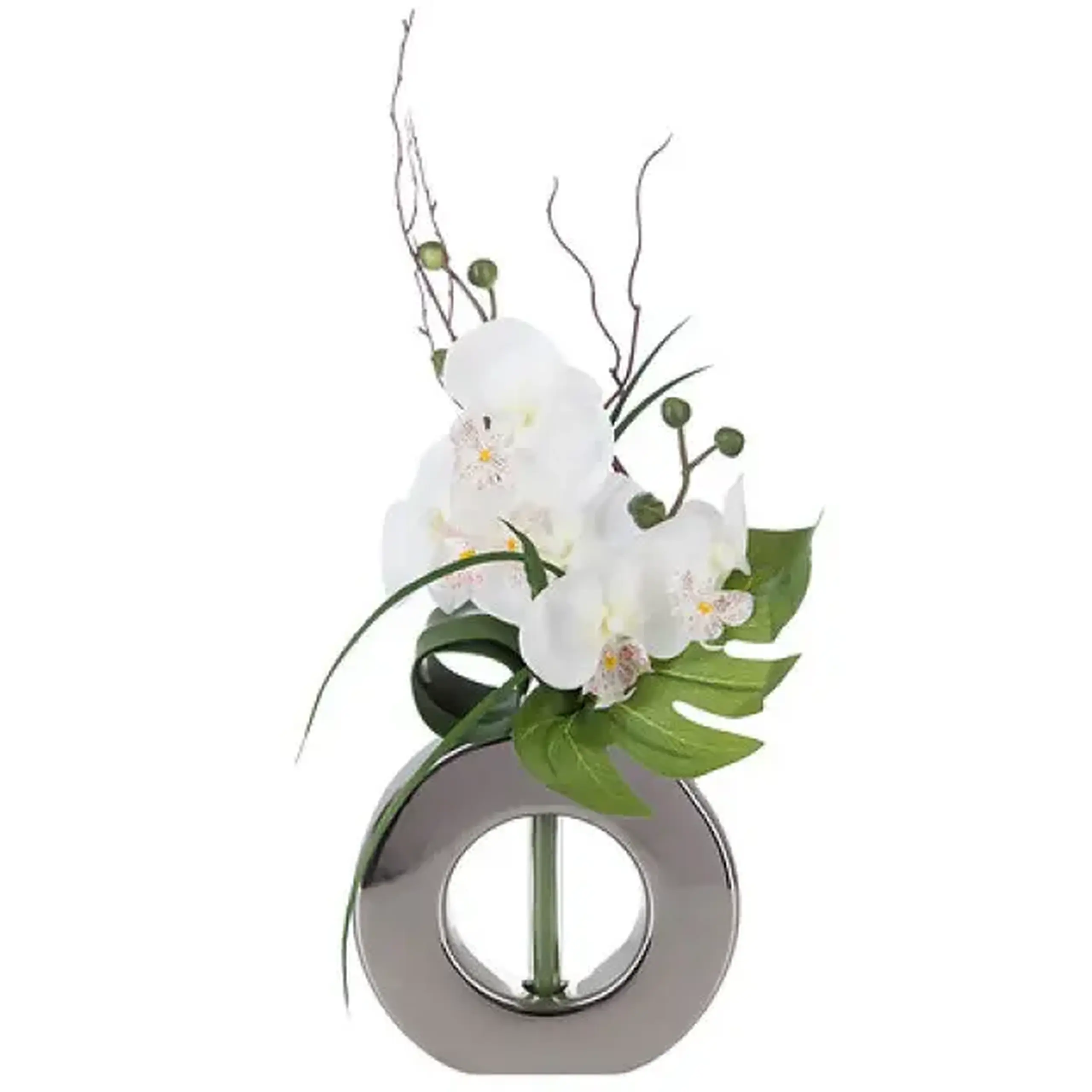 Vază ceramica argintie cu orhidee H44
